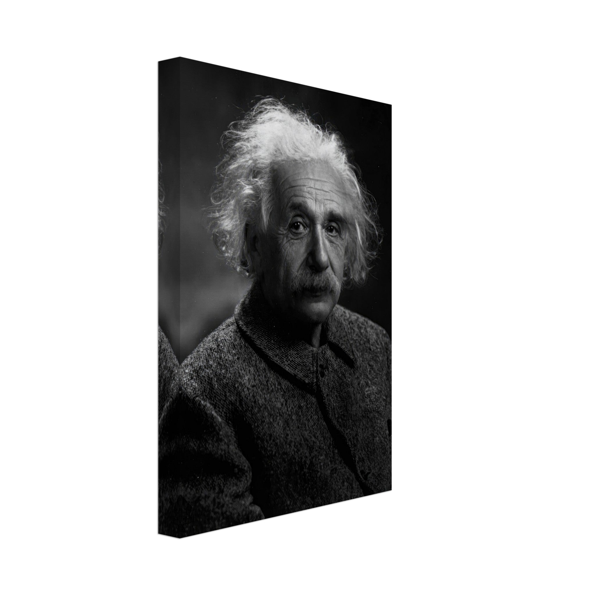 Albert Einstein black-and-white portrait canvas print showcasing his wise expression, perfect for home or office decor.