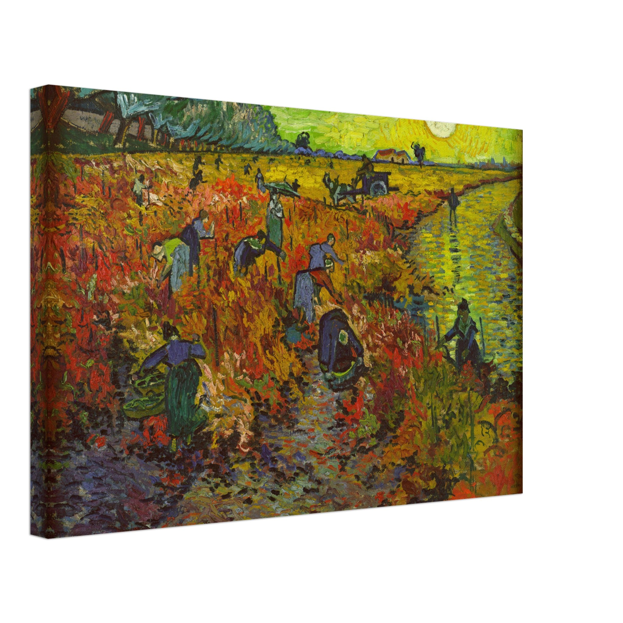 The Red Vineyard by Van Gogh, vibrant autumn scene with workers harvesting grapes, canvas print.