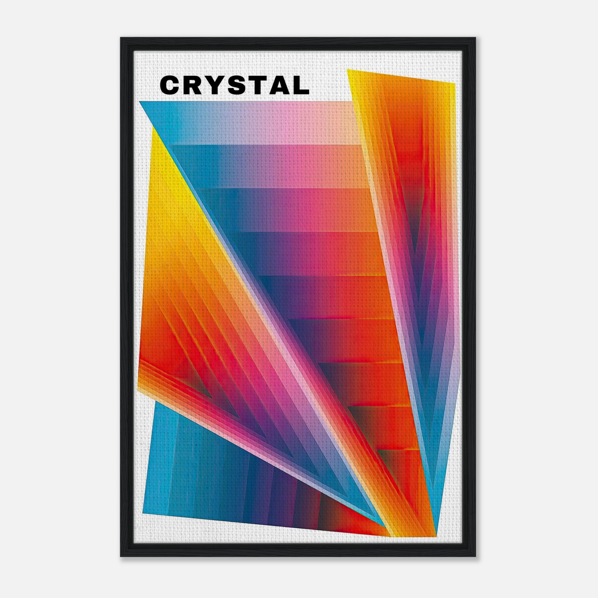 Crystal Abstract Art Framed Canvas Print showcasing vibrant geometric shapes and colors, perfect for home decor.