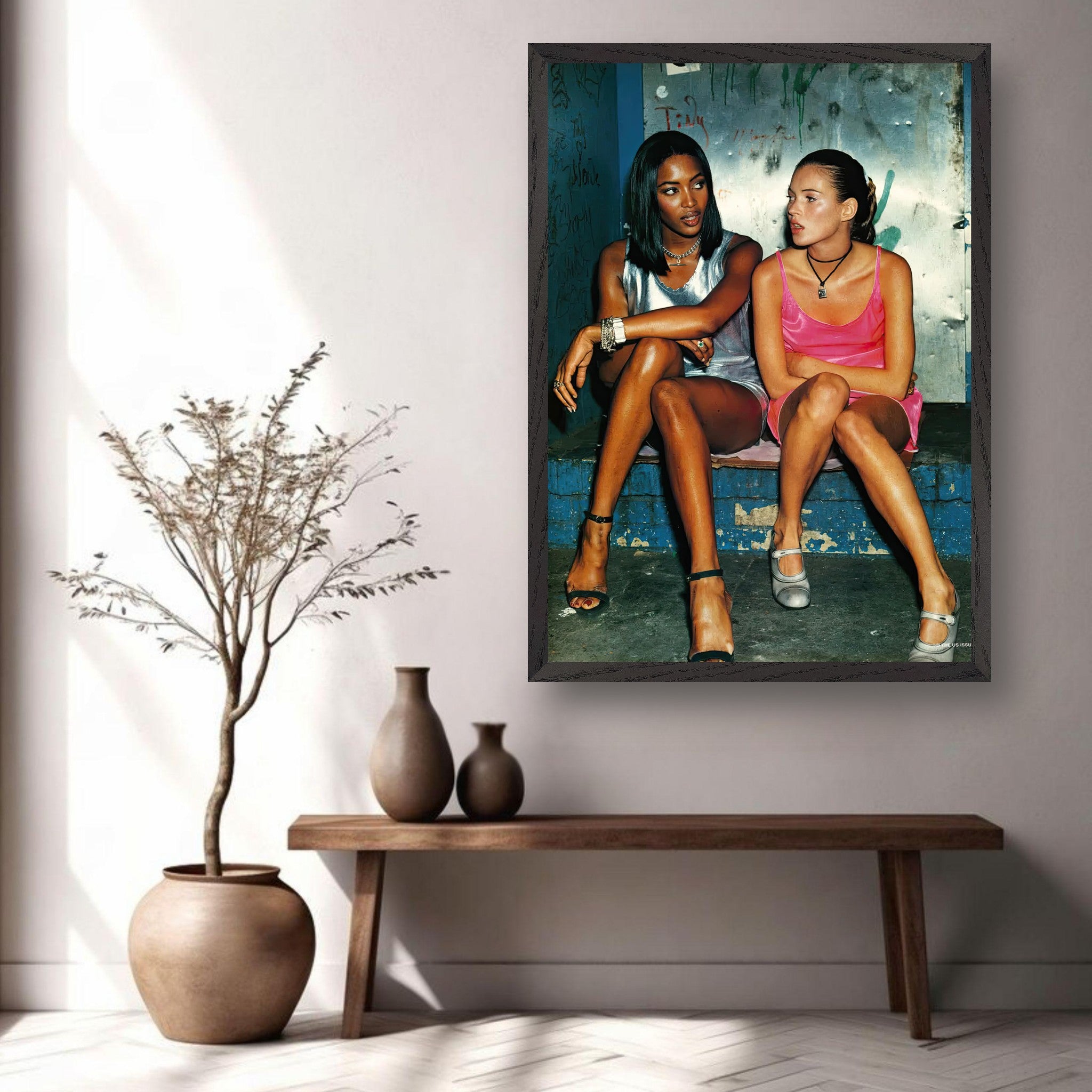 Museum-quality fine art print featuring supermodels Naomi Campbell and Kate Moss in a striking composition.