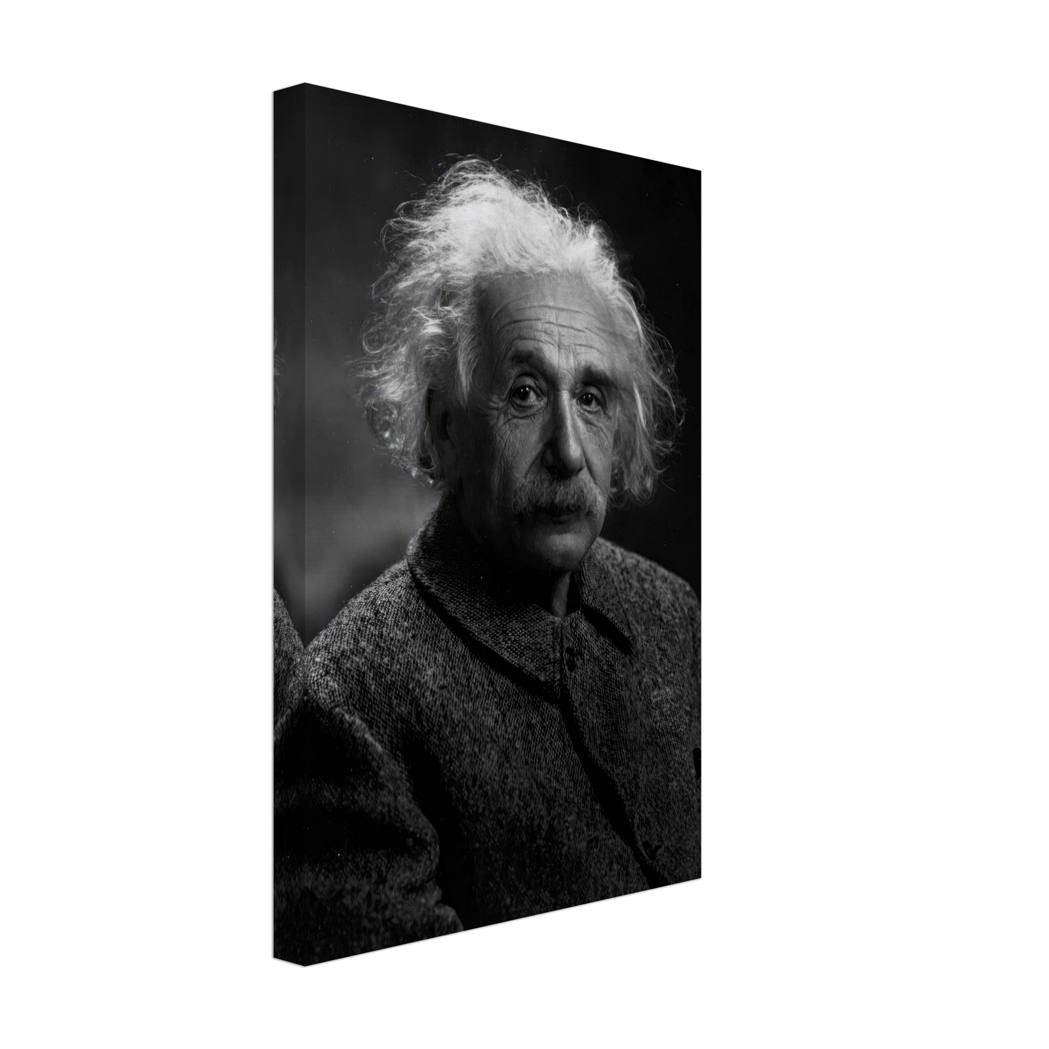 Black and white canvas print of Albert Einstein, showcasing his wise expression and iconic hairstyle.