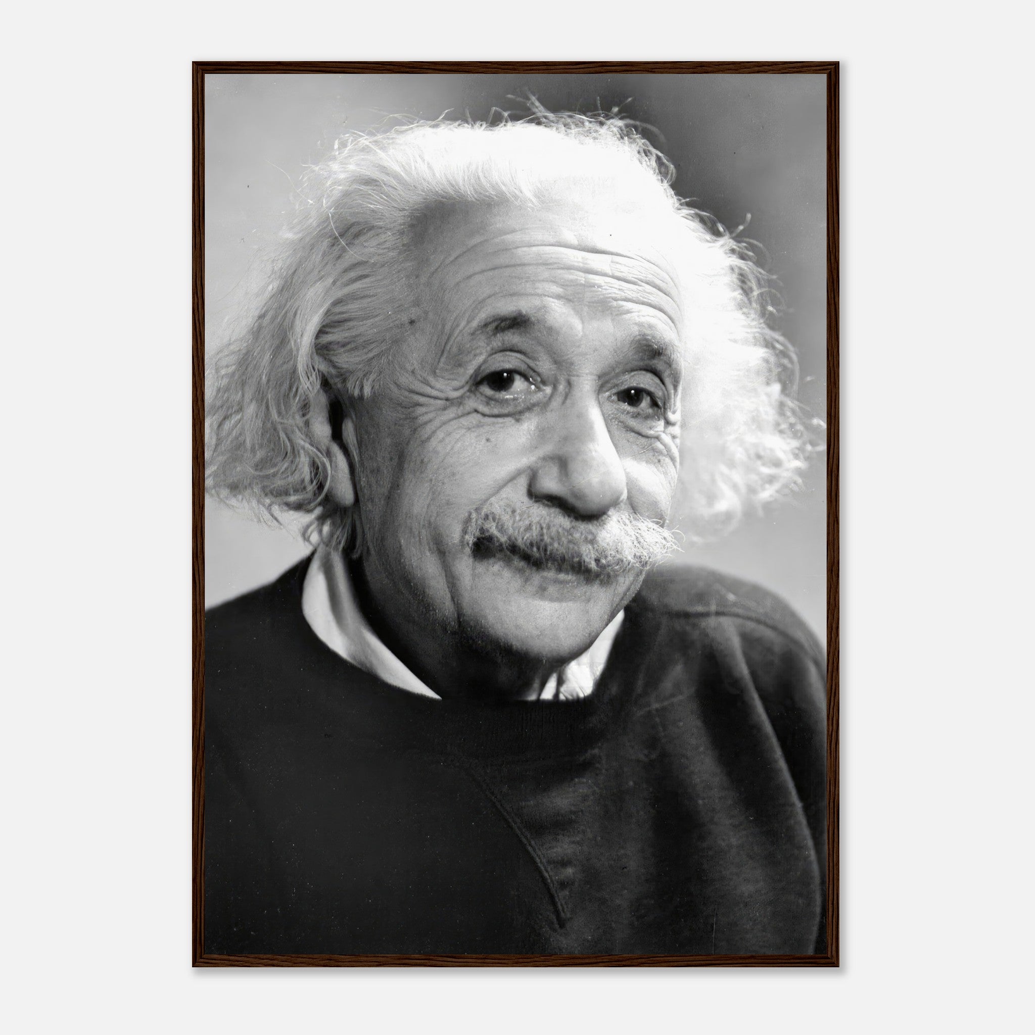 Albert Einstein 1946 framed print, black-and-white portrait of the legendary physicist.