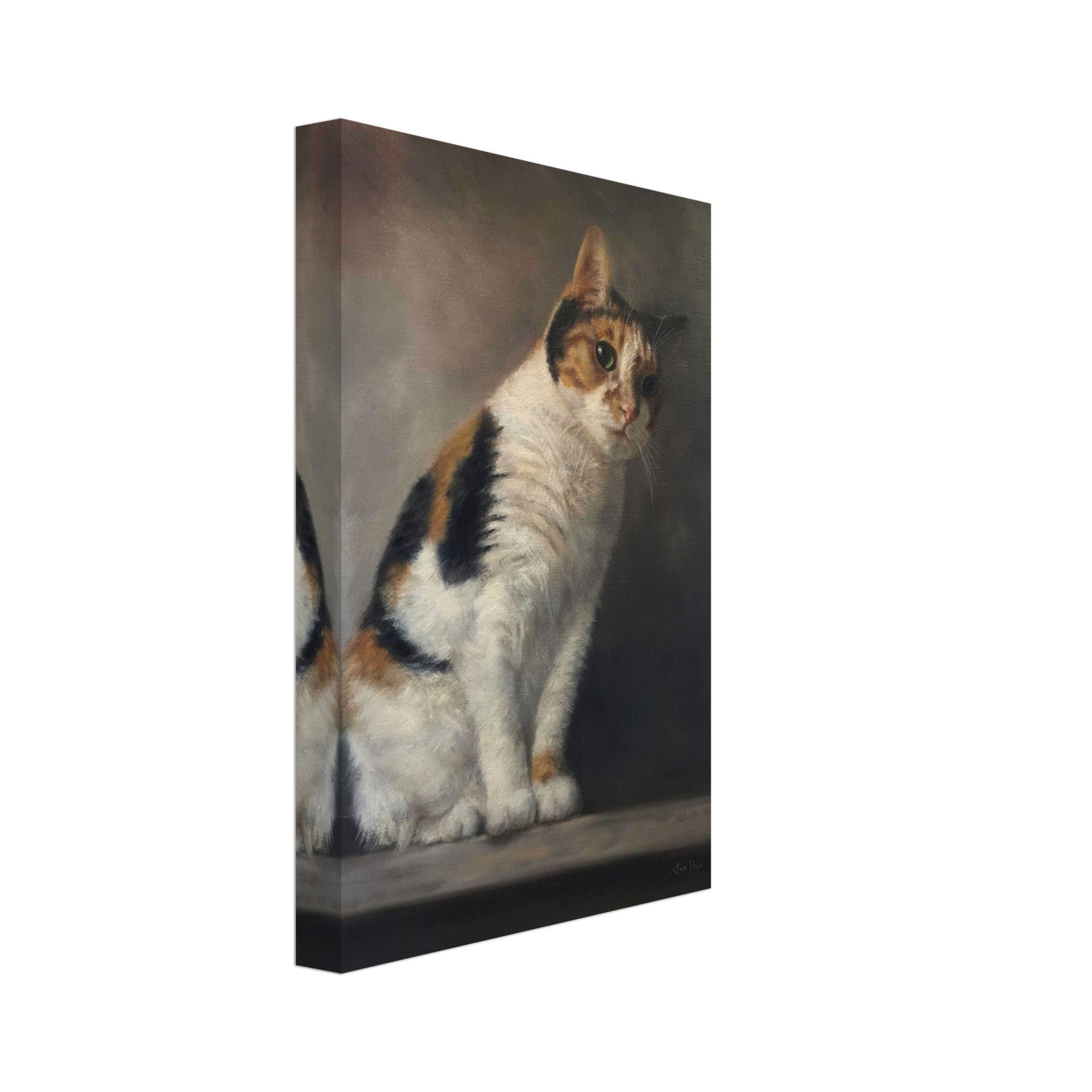 Realistic cat portrait painting canvas print showcasing a majestic feline in exquisite detail and lifelike colors.