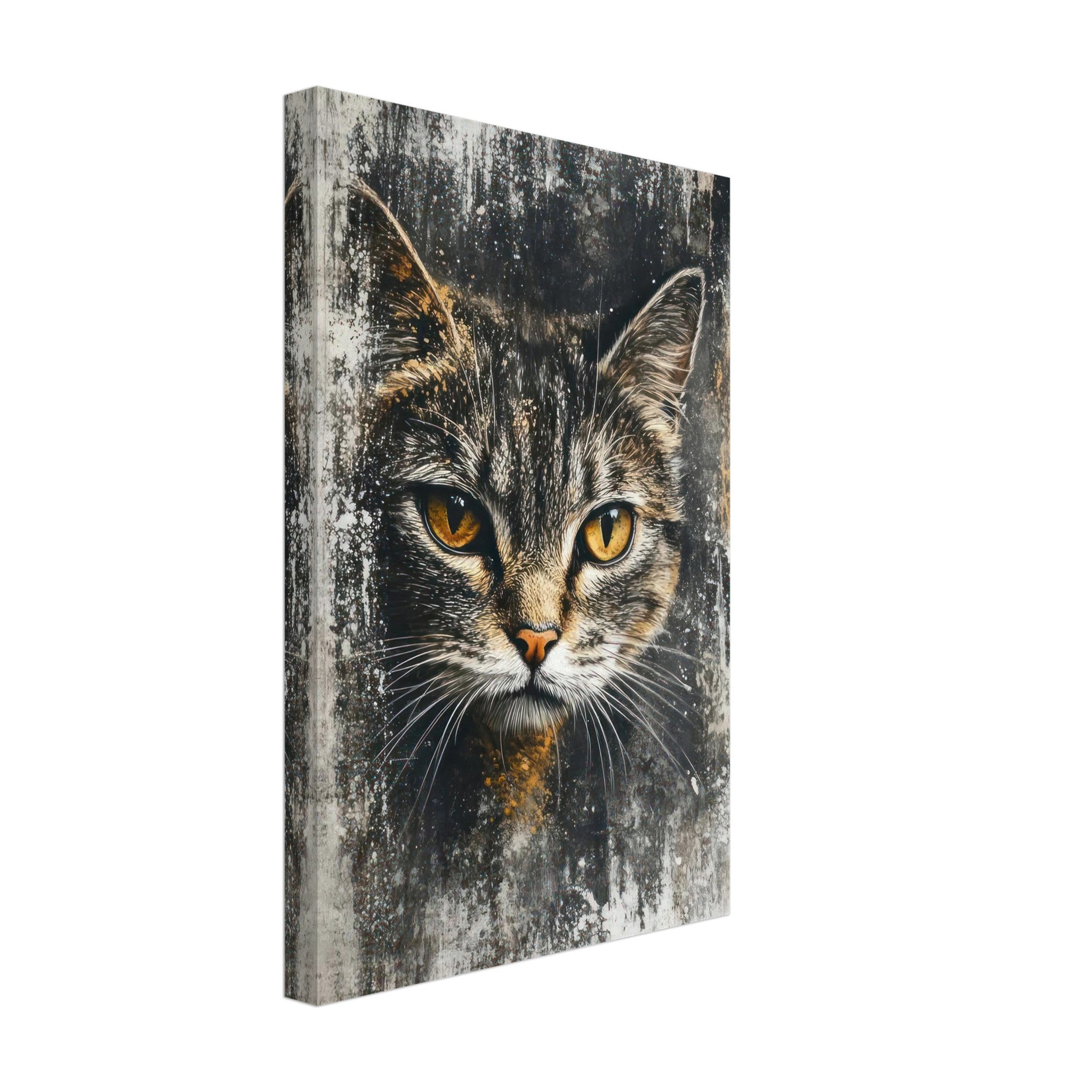 Cat painting artwork canvas print showcasing a close-up of a cat's golden eyes with an abstract textured background.