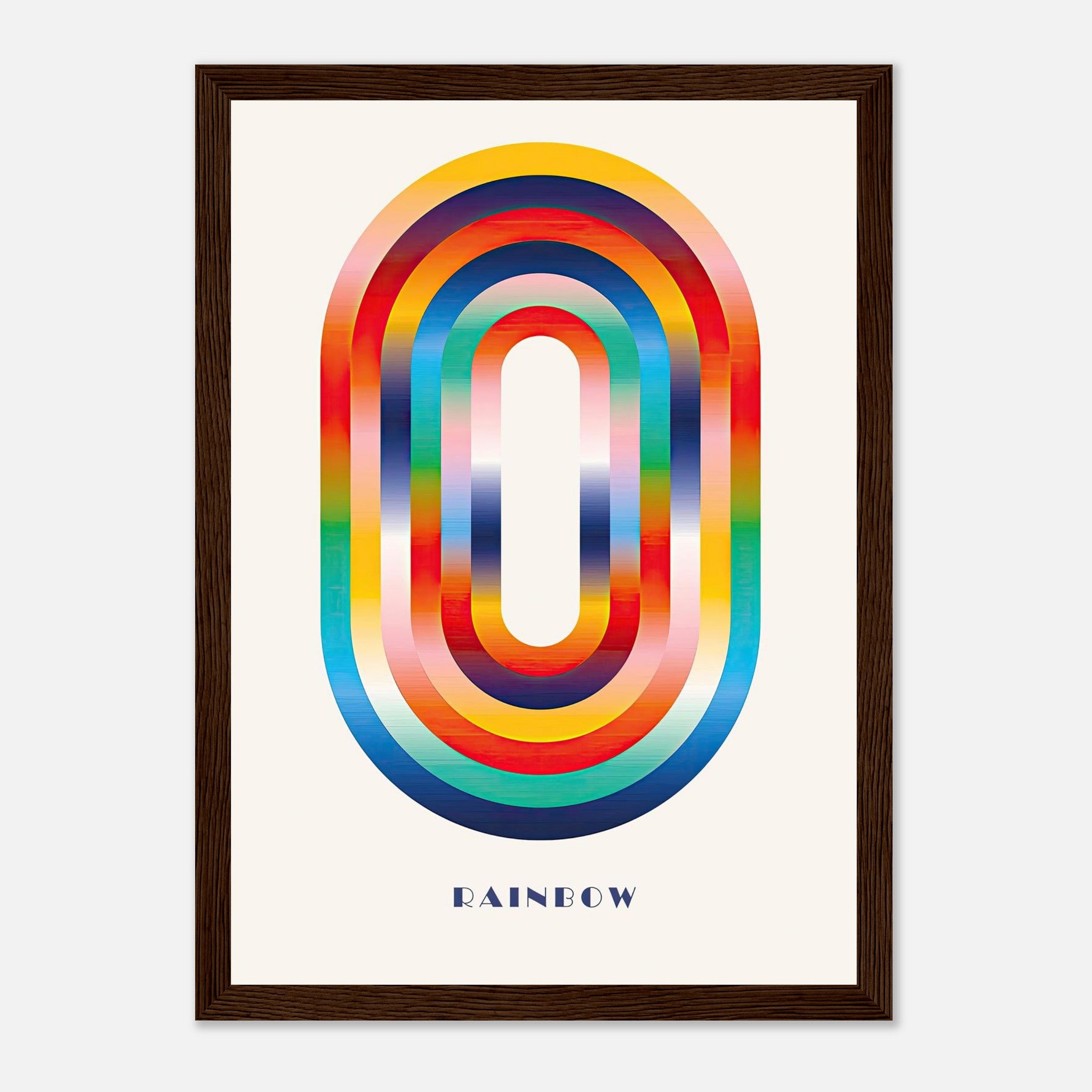 Abstract rainbow geometric framed print featuring vibrant colors and smooth gradients for modern decor.