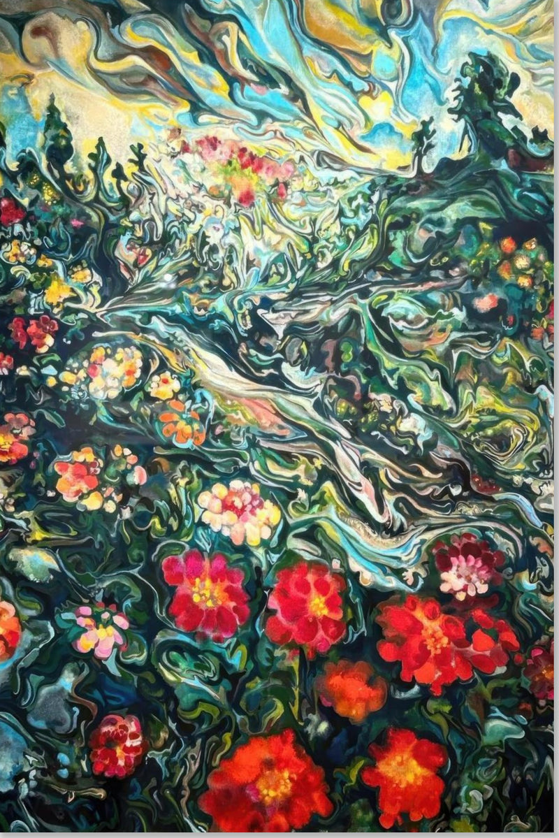 Peinture de paysage floral abstrait