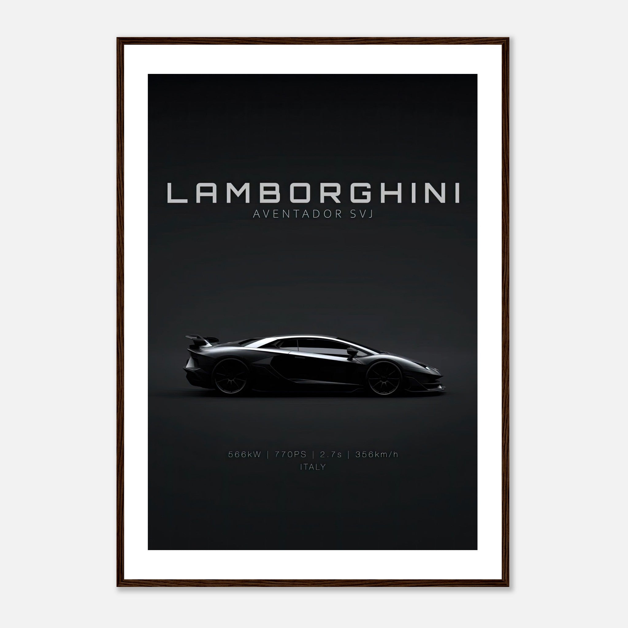 Lamborghini Aventador SVJ framed poster showcasing its sleek silhouette and premium design.