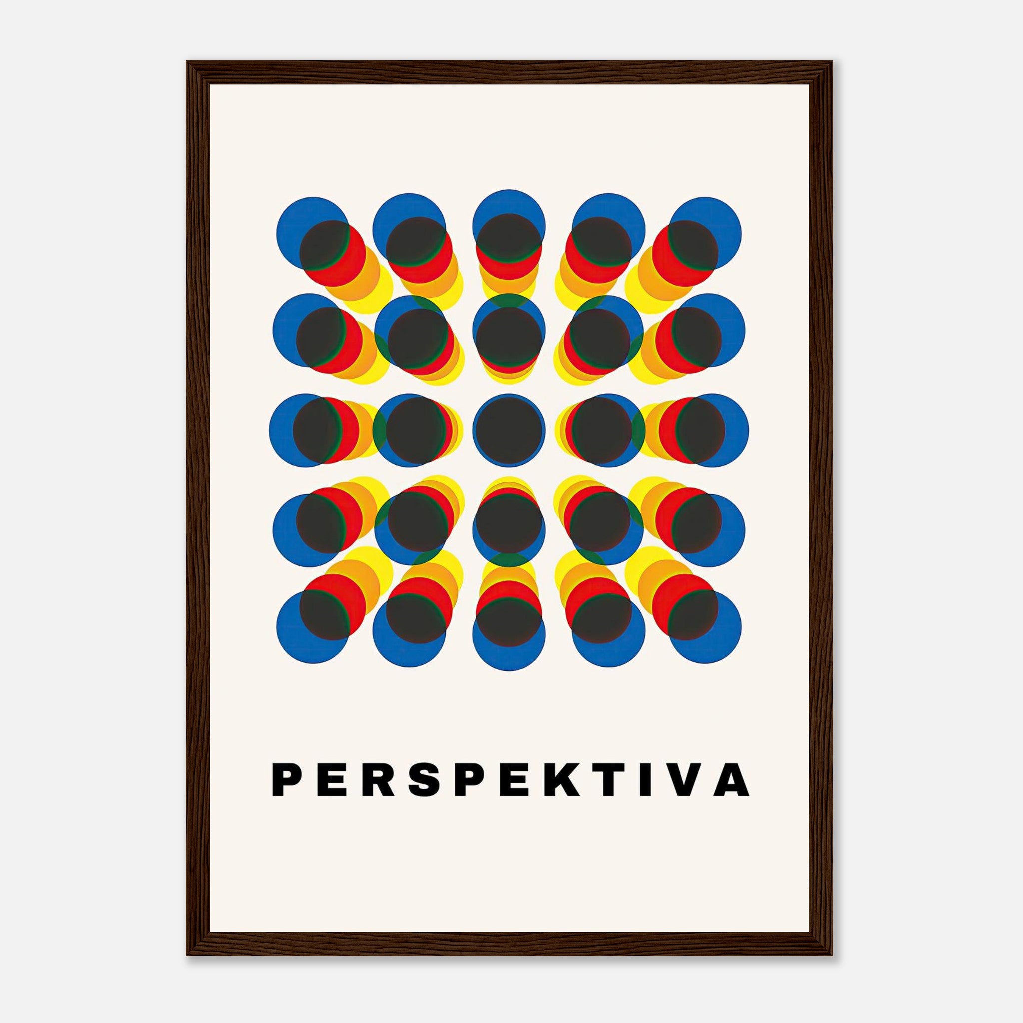 Framed Perspective Abstract Art print featuring bold geometric pattern and vibrant colors, creating dynamic visual depth.