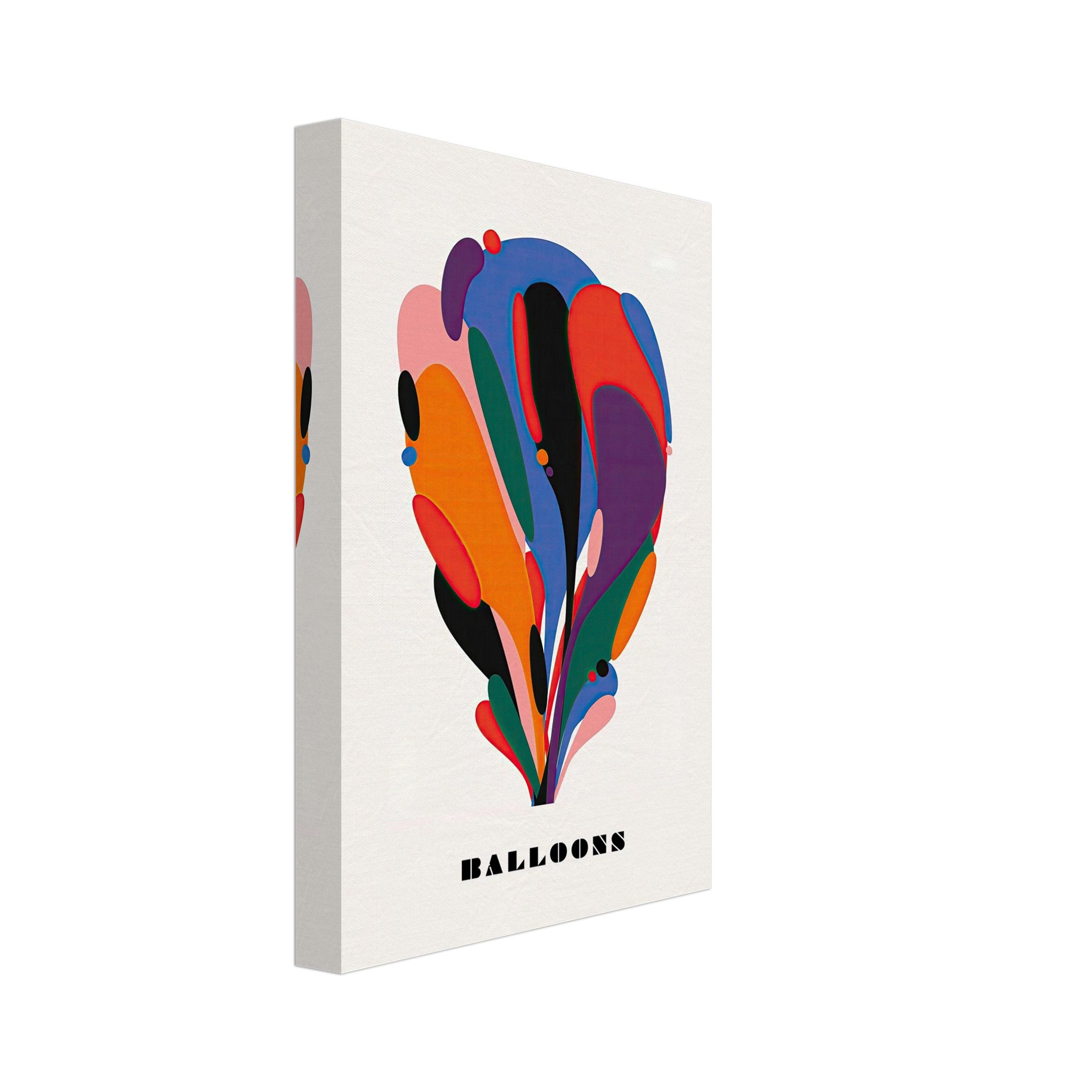 Vibrant abstract balloon art canvas print featuring colorful shapes, perfect for modern home decor.