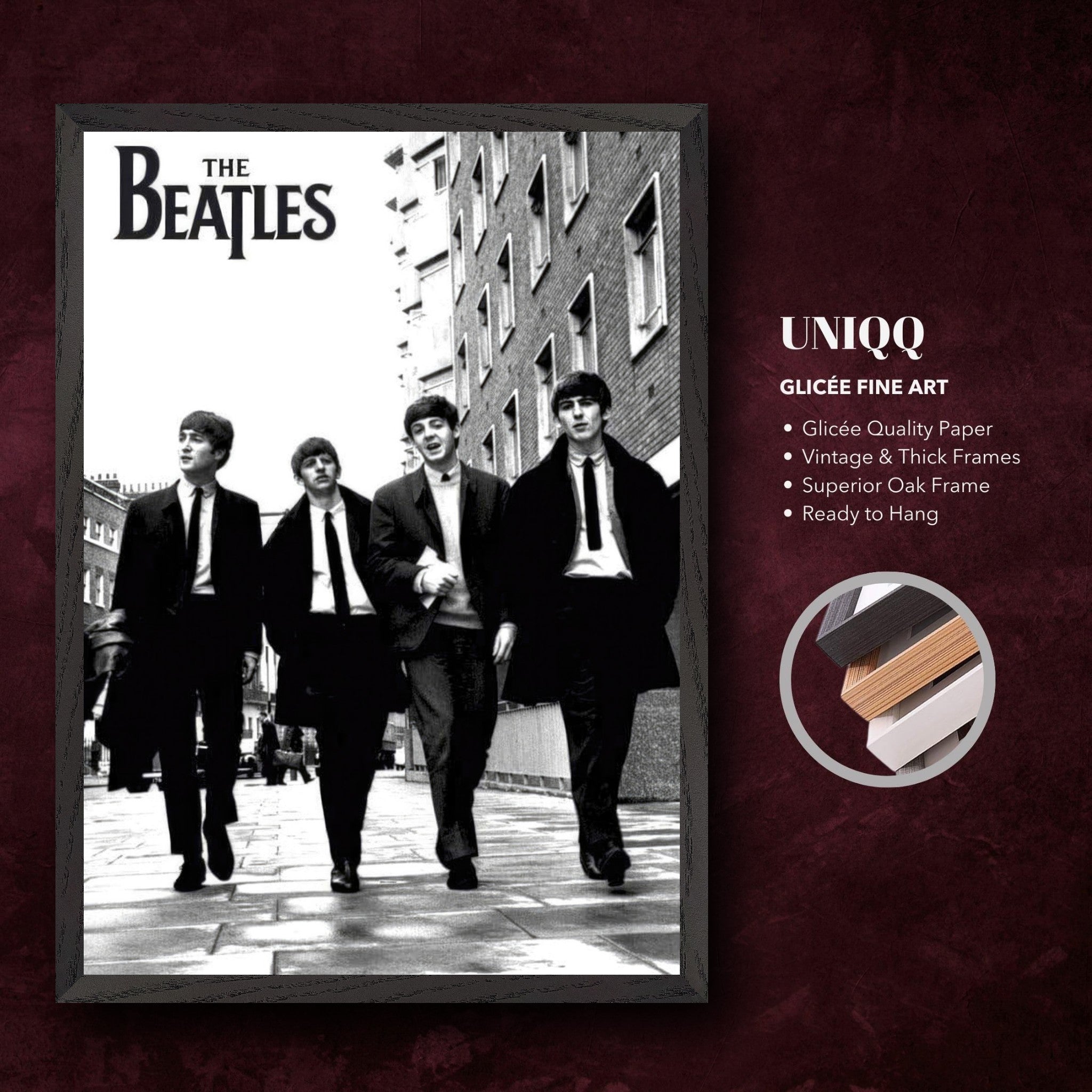 The Beatles fine art print on glicée paper, vintage black and white, framed, ready to hang.