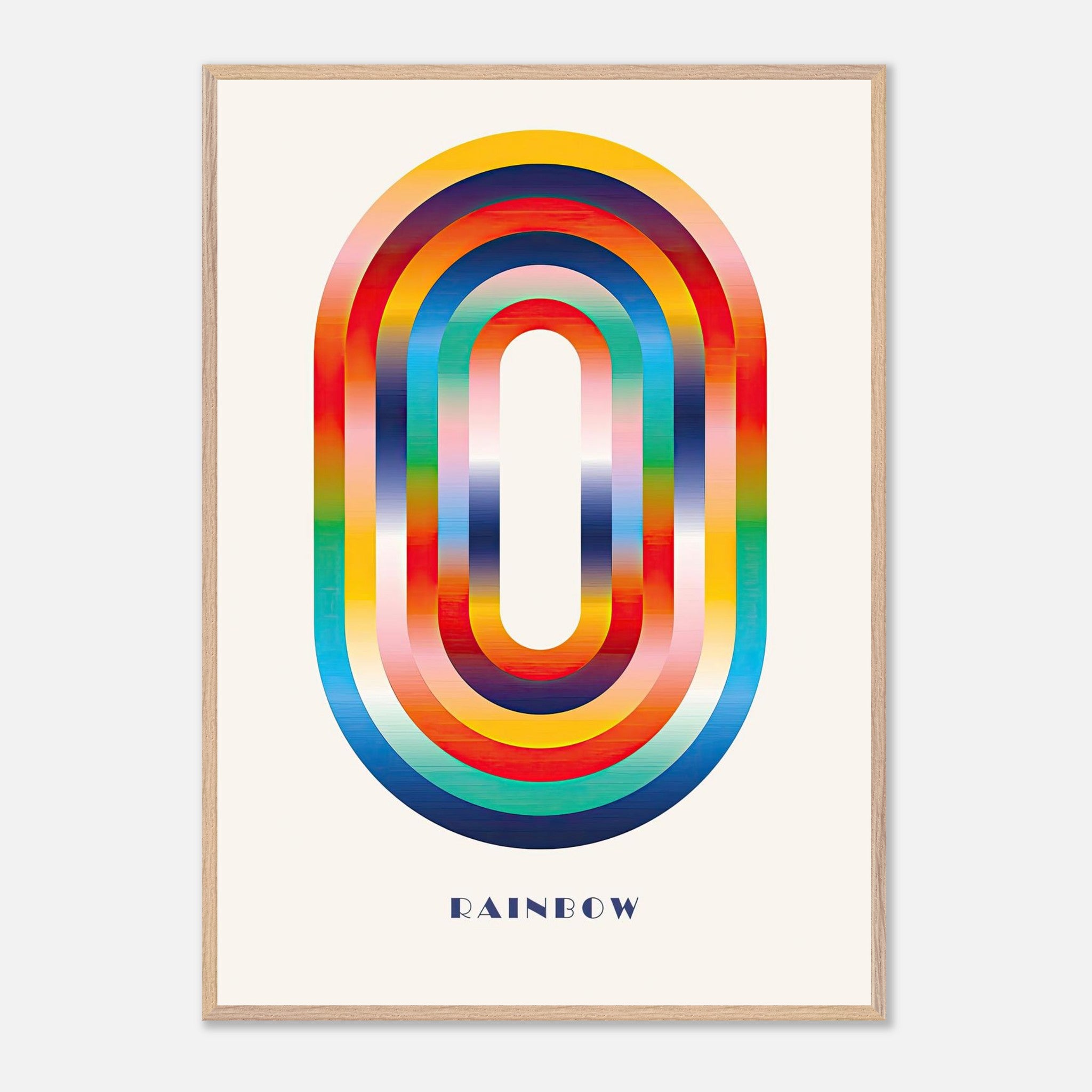 Abstract rainbow geometric art print showcasing bold arcs in vibrant colors, enhancing any living space with museum-quality design.