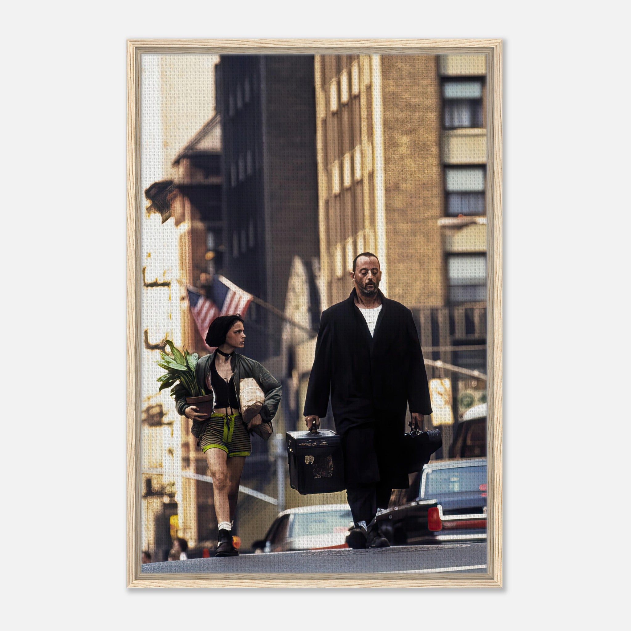 Framed canvas print of Jean Reno and Natalie Portman in *Leon: The Professional*, showcasing iconic scene from the film.