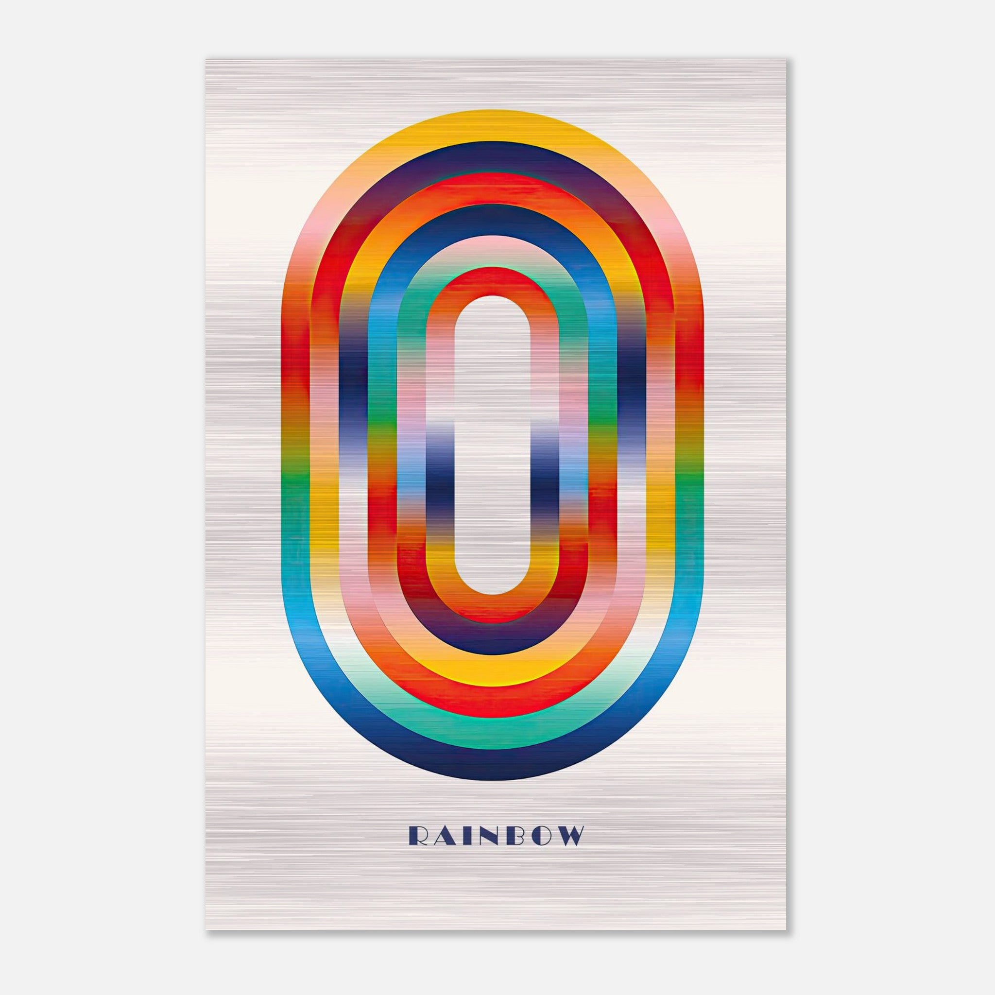 Abstract Rainbow Geometric Art on brushed metal, featuring vibrant colors in a sleek design.