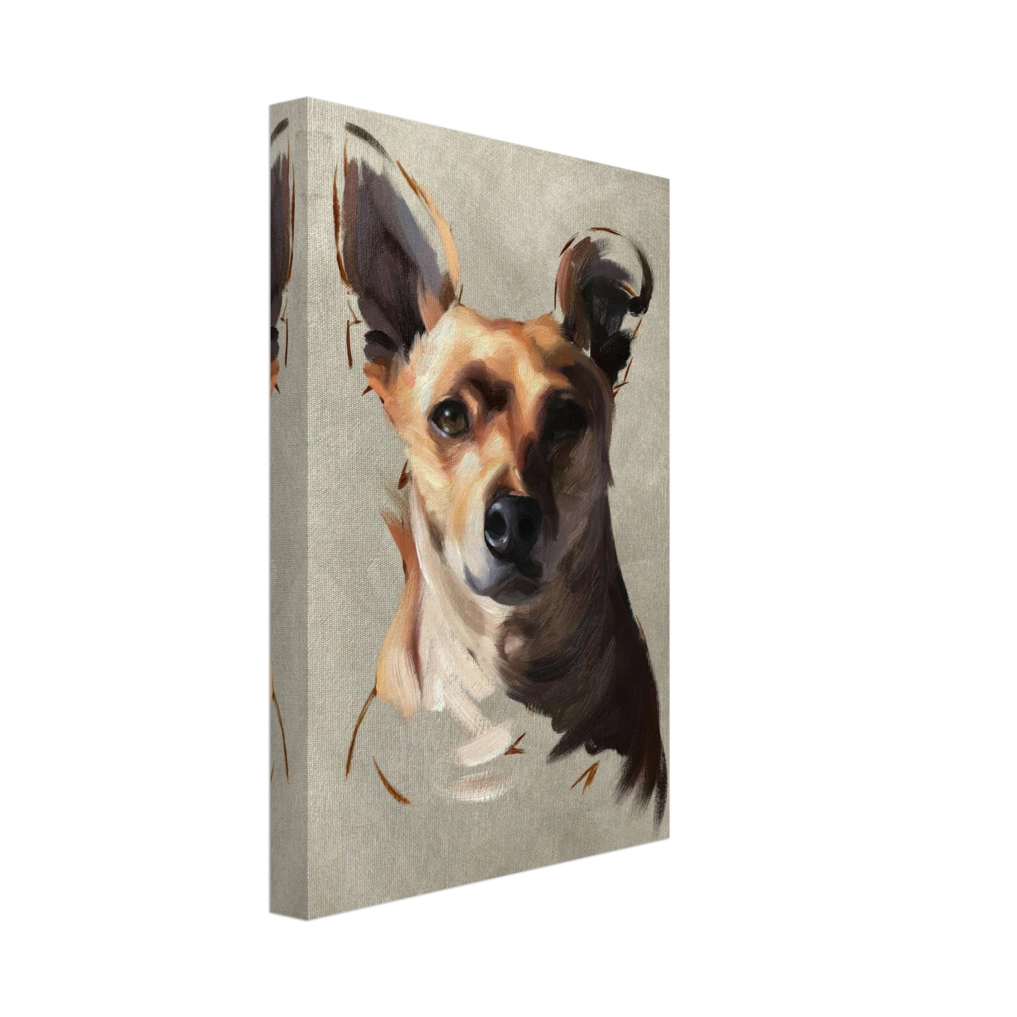 Chihuahua dog painting canvas print showcasing expressive brushstrokes and warm colors, ideal for dog lovers.
