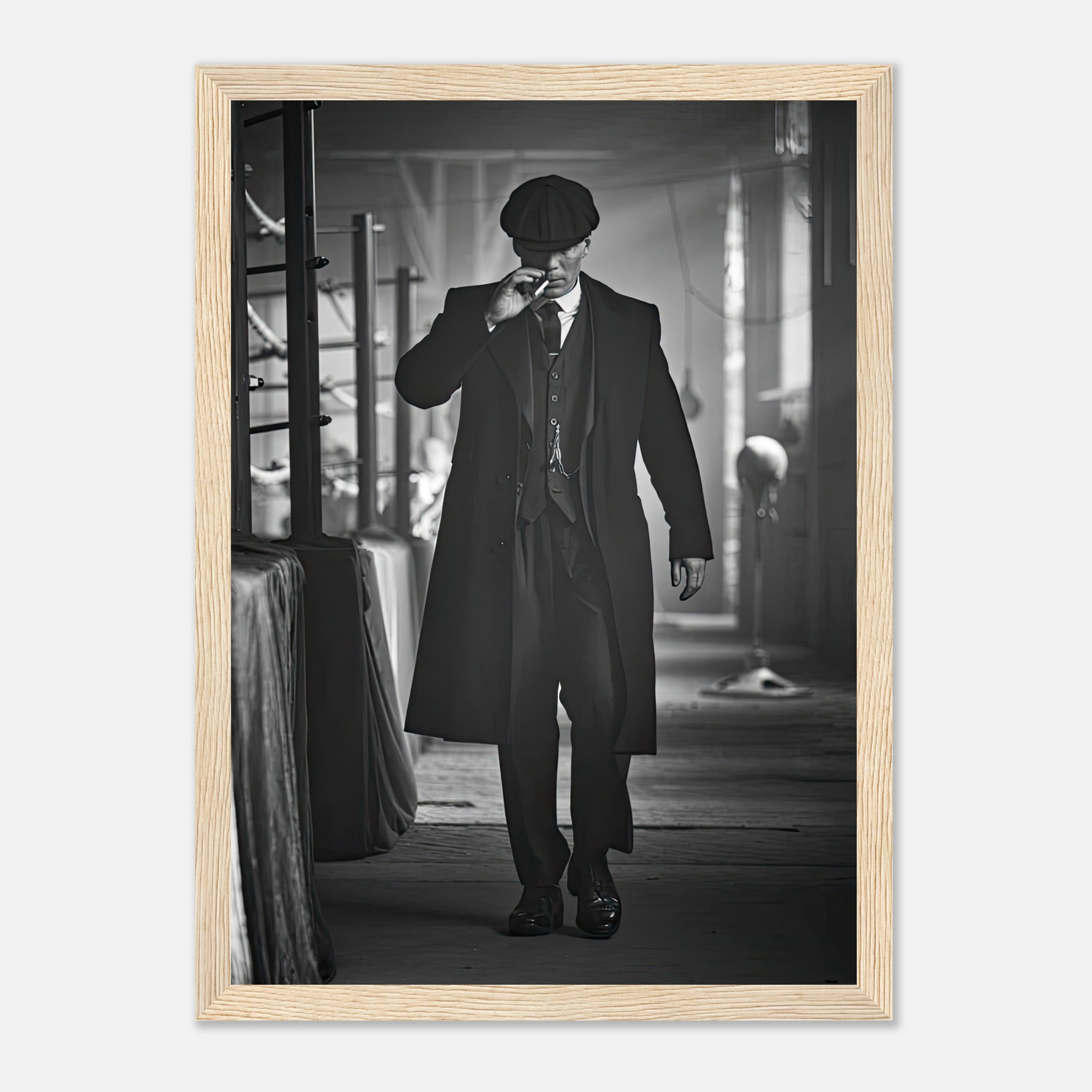 Tommy Shelby framed print capturing the essence of Peaky Blinders in a stunning black-and-white design.