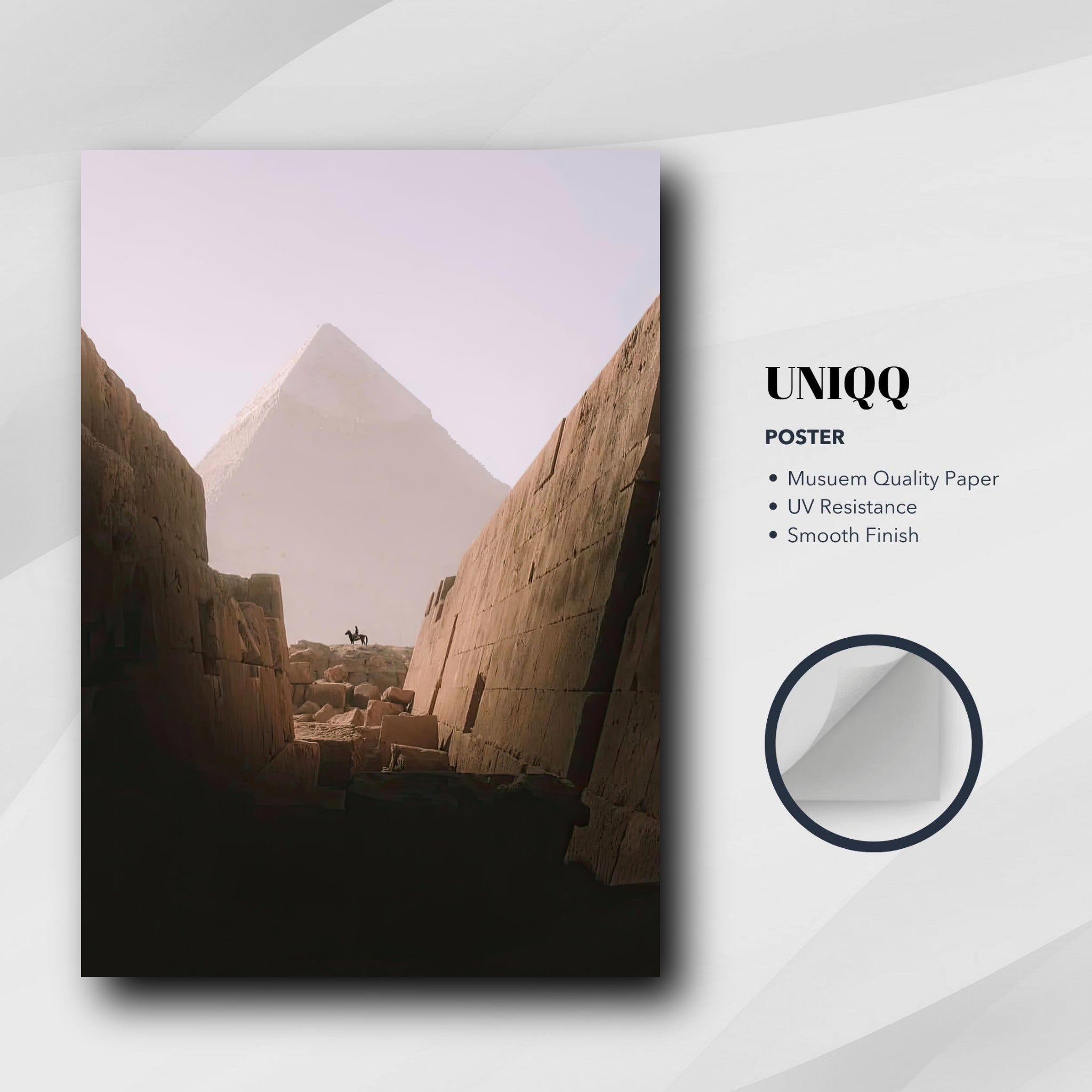 Horse & Rider Great Pyramid of Giza poster on museum quality paper, showcasing adventure and timeless history.