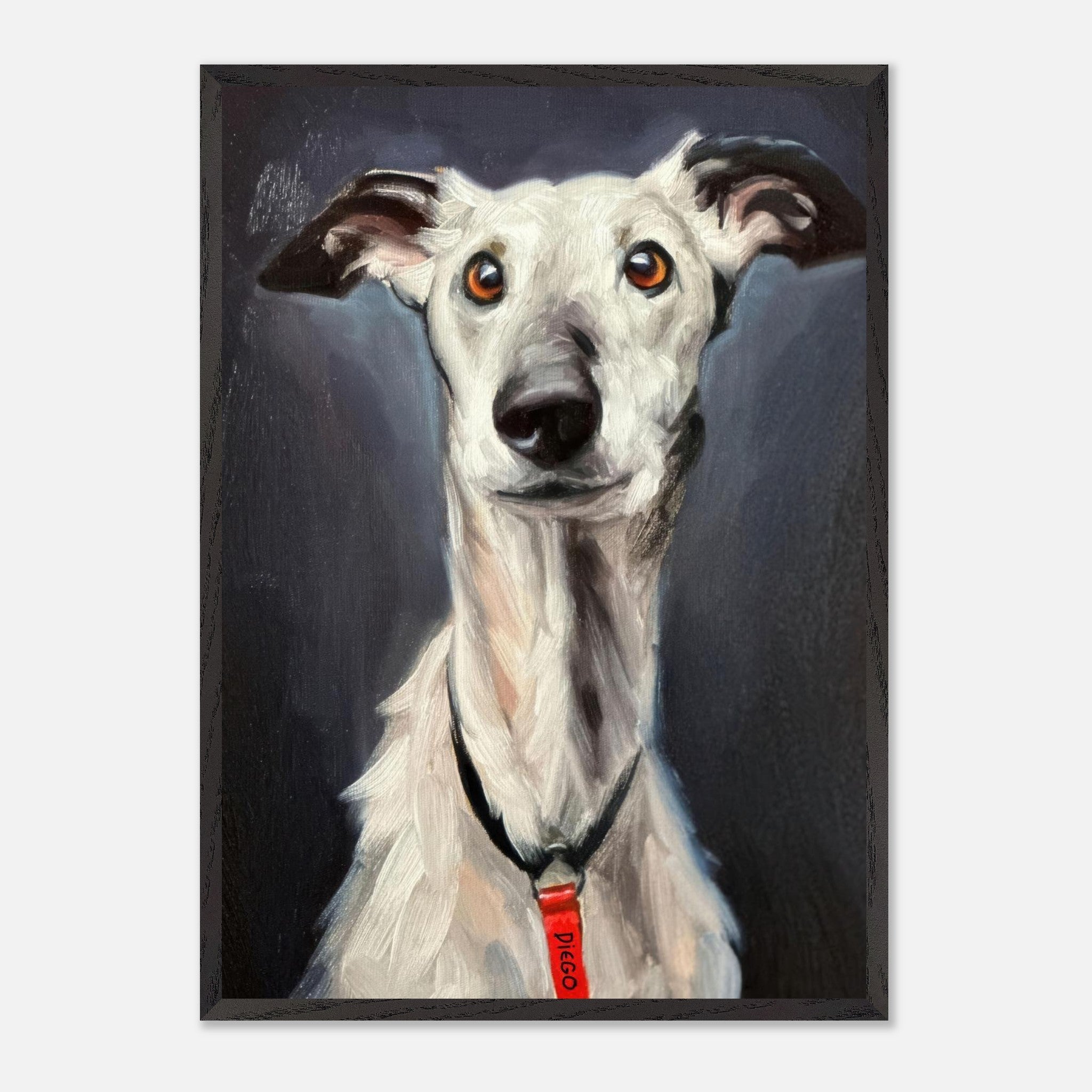 Vintage framed print of a graceful greyhound dog with a noble expression and striking detail.
