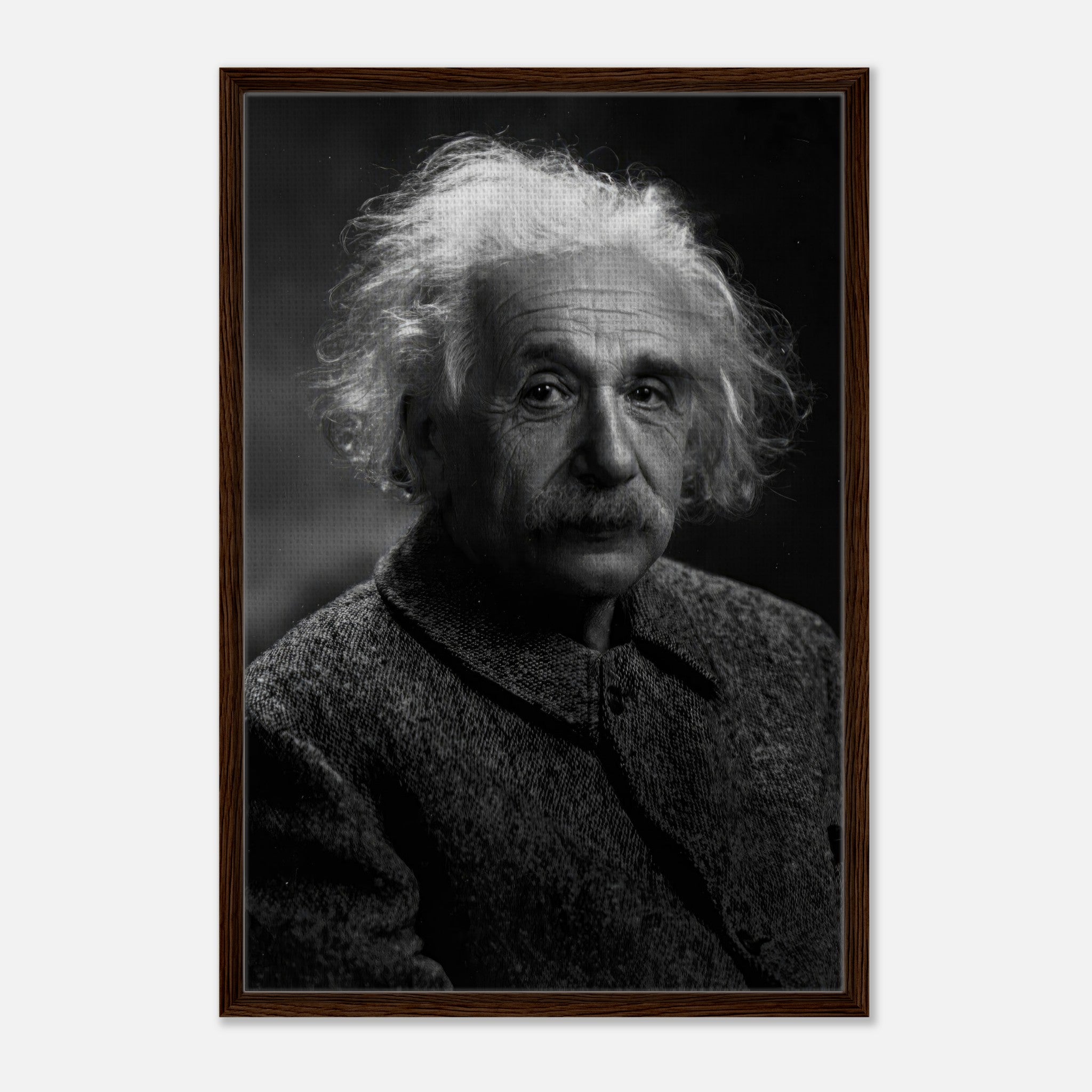 Framed canvas print of Albert Einstein portrait in black and white, showcasing his wise expression.