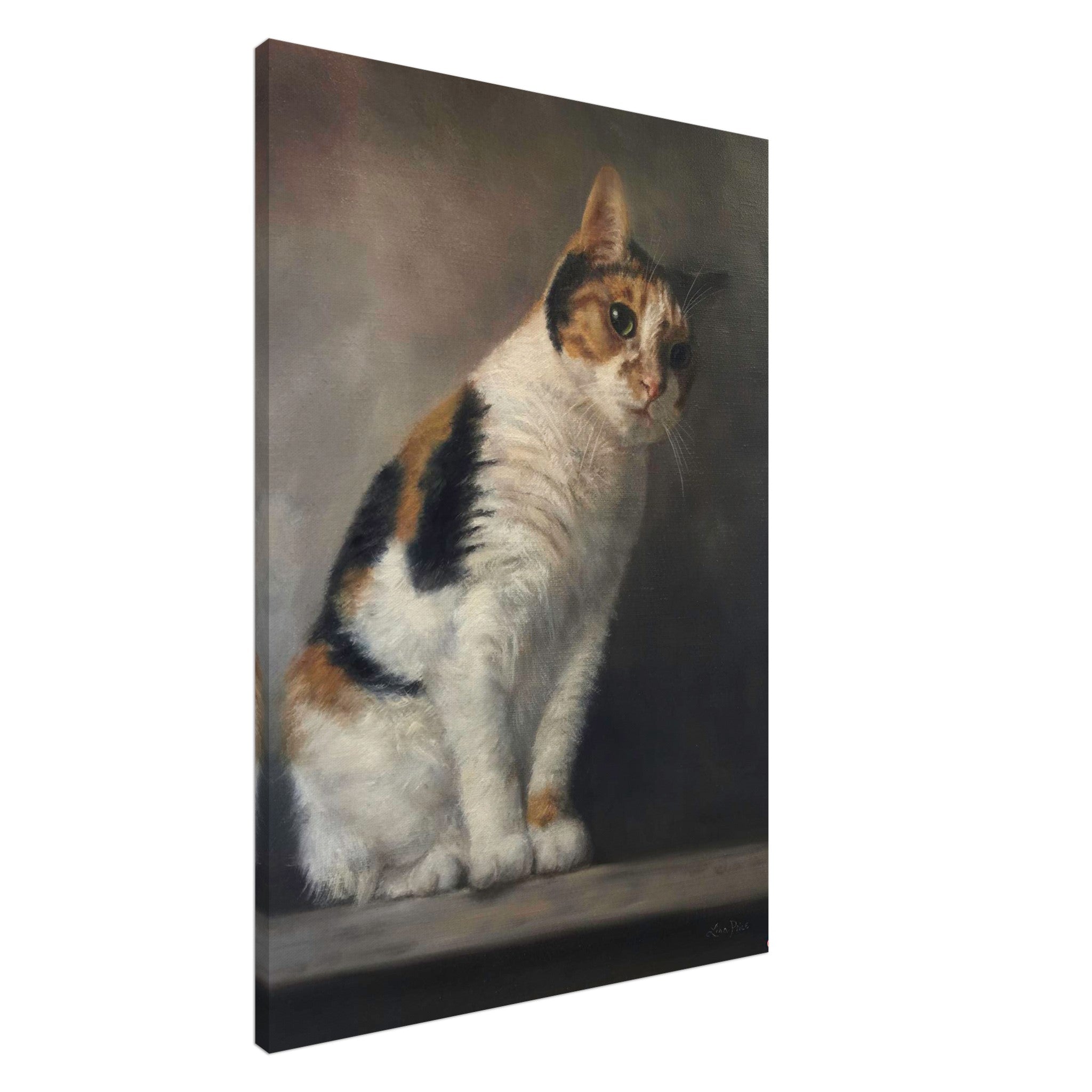 Realistic cat portrait painting on canvas, showcasing exquisite detail and lifelike brushstrokes of a majestic feline.