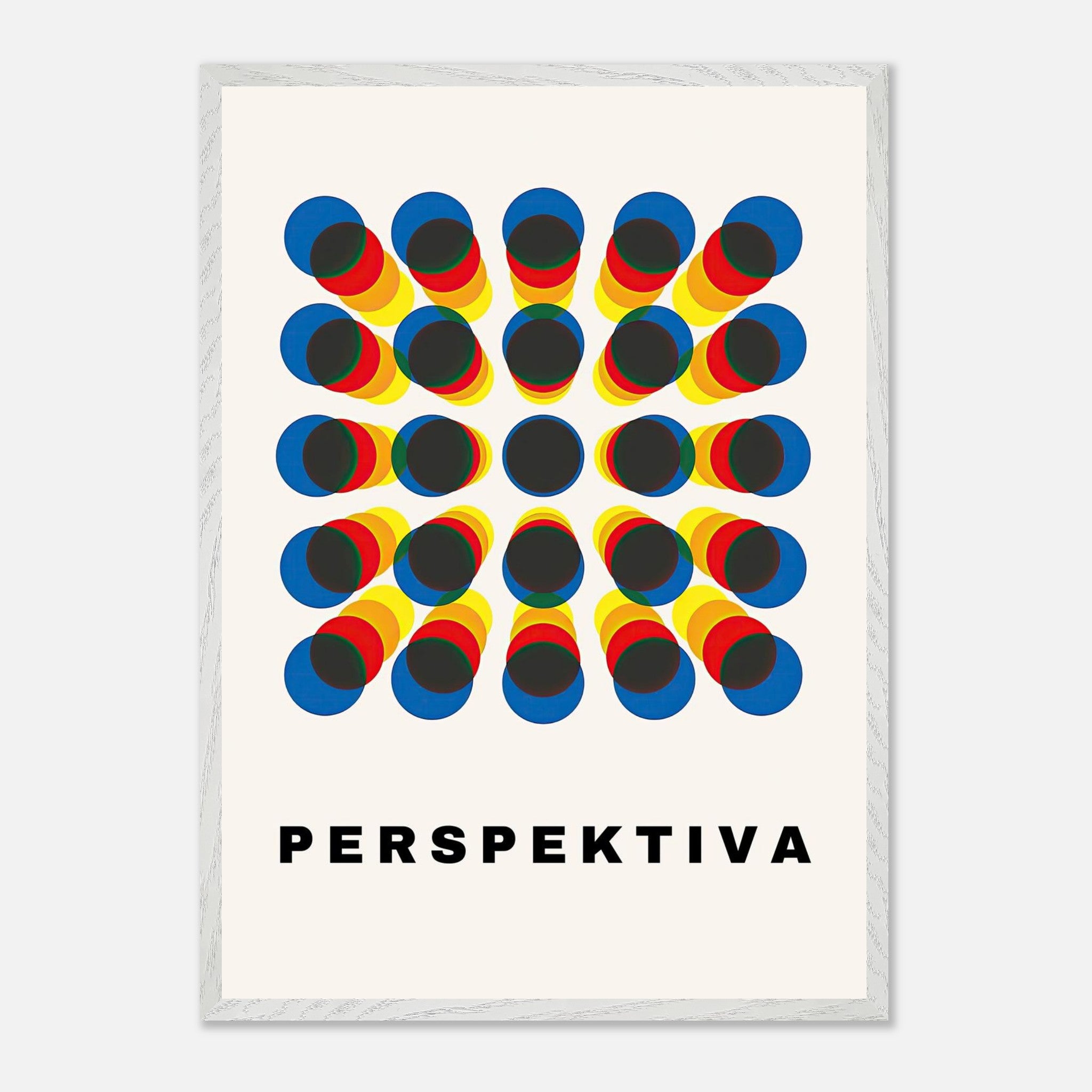 Perspective Abstract Art vintage framed print with geometric design and bold colors, featuring the text 'PERSPEKTIVA'.