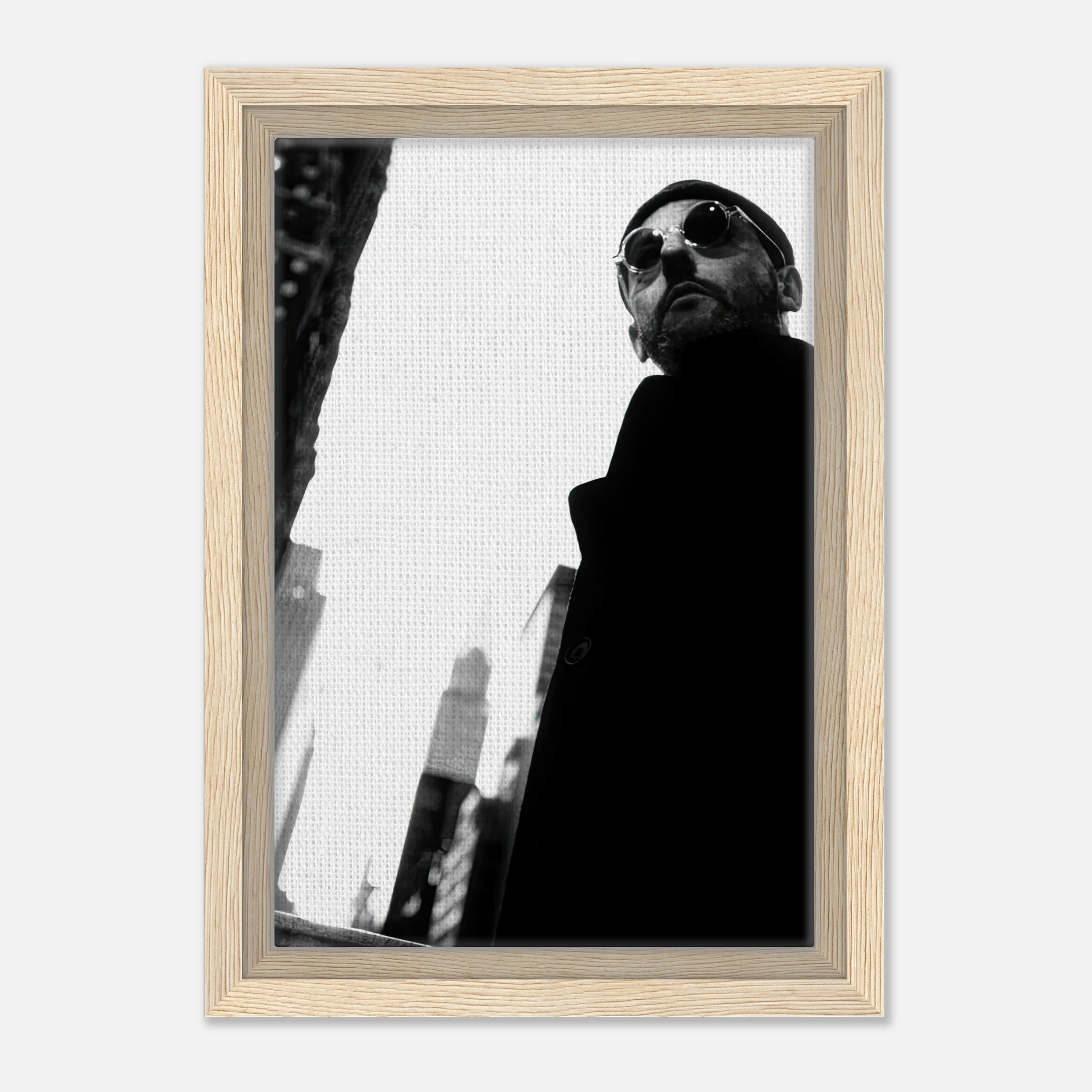 Leon Photography - Jean Reno framed black-and-white canvas print showcasing elegant cinematic style.