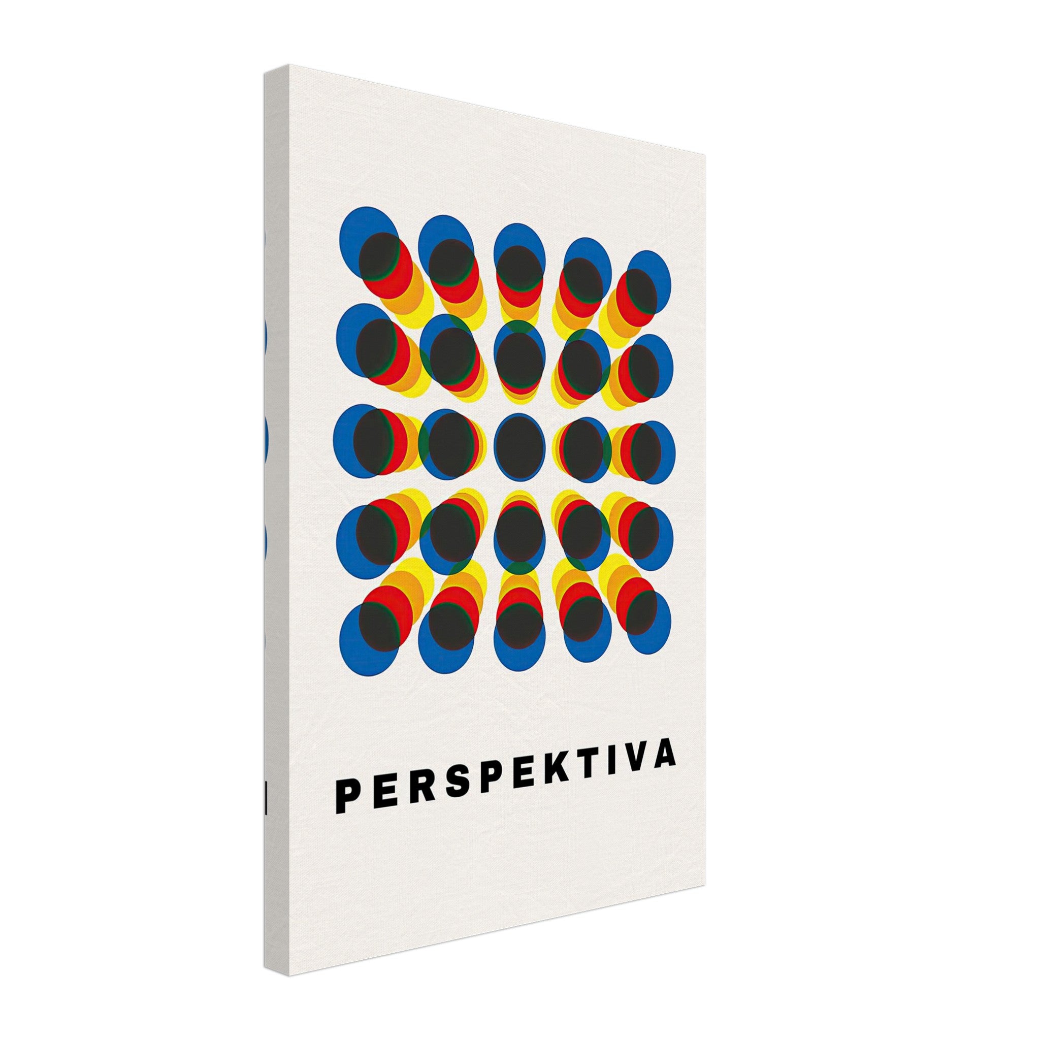 Perspective Abstract Art Canvas Print featuring bold geometric design with vibrant colors and the word 'PERSPEKTIVA'.