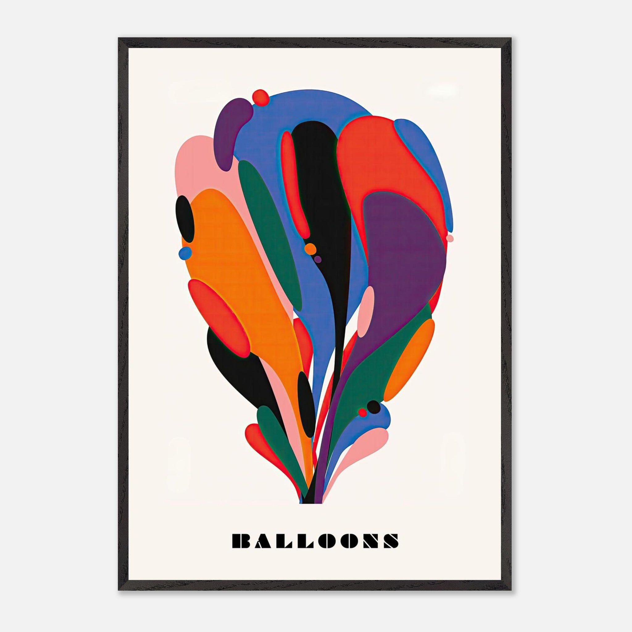Abstract balloon art vintage framed print with vibrant colors and fluid shapes, perfect for enhancing your space.