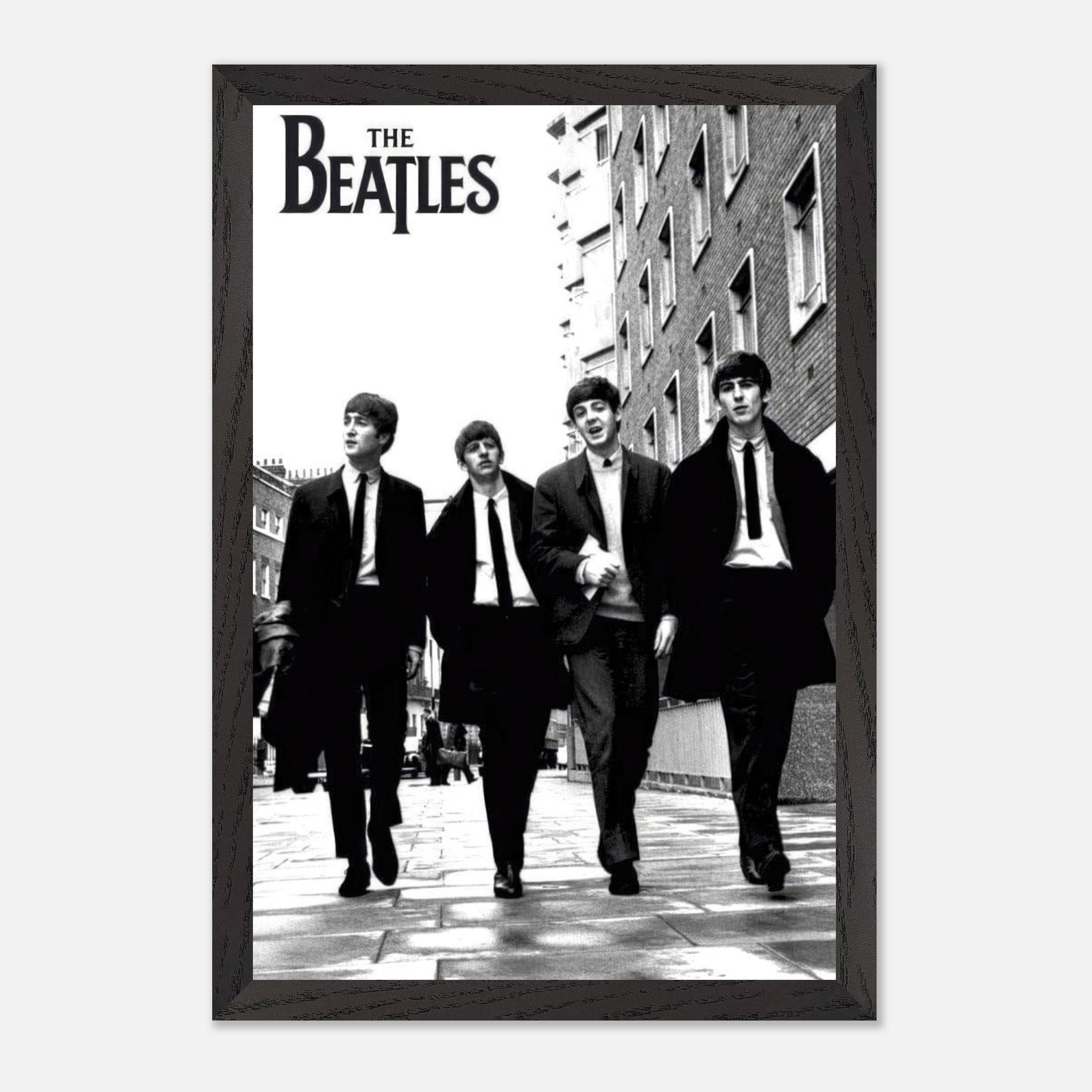 The Beatles black and white fine art print, museum quality glicée artwork featuring iconic band members walking.