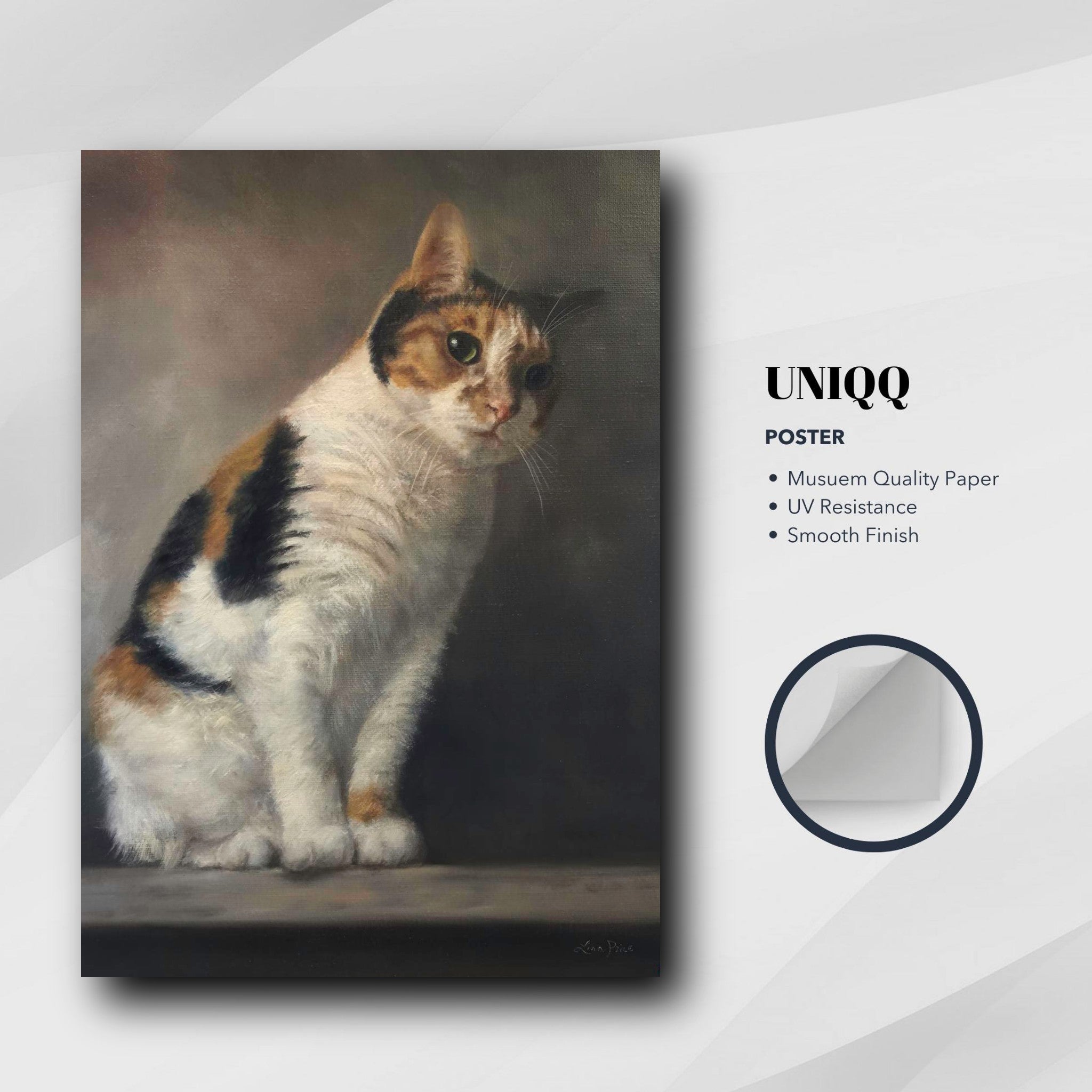 Realistic cat portrait painting poster on museum quality paper with smooth finish and UV resistance.