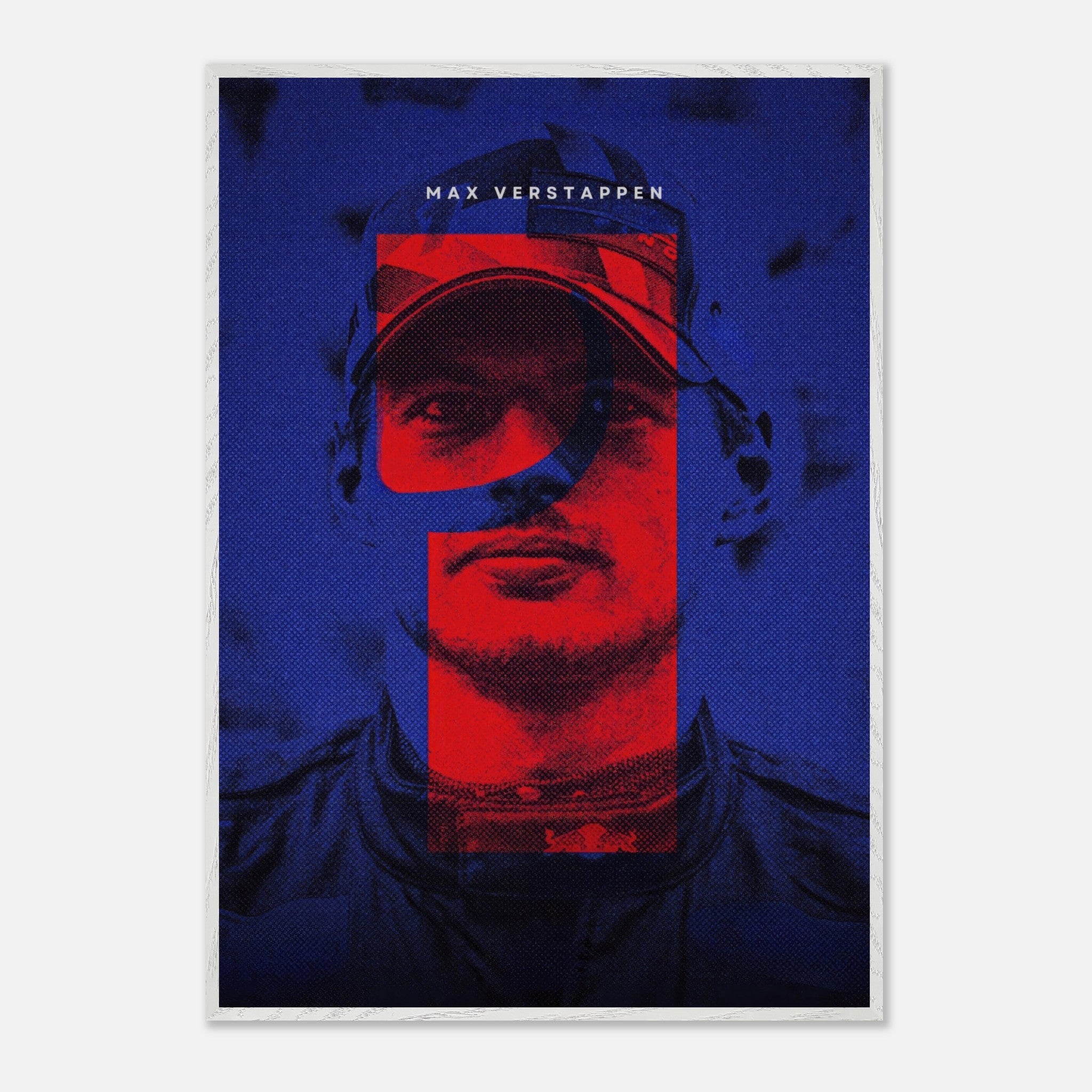 Max Verstappen fine art print featuring vibrant colors and a bold design, showcasing the iconic F1 driver's determination.