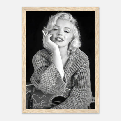 Marilyn Monroe smoking, elegant framed black-and-white poster capturing Hollywood glamour and sophistication.