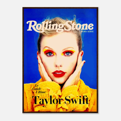 Framed print of Taylor Swift on the cover of Rolling Stone magazine with vibrant colors and bold portrait.