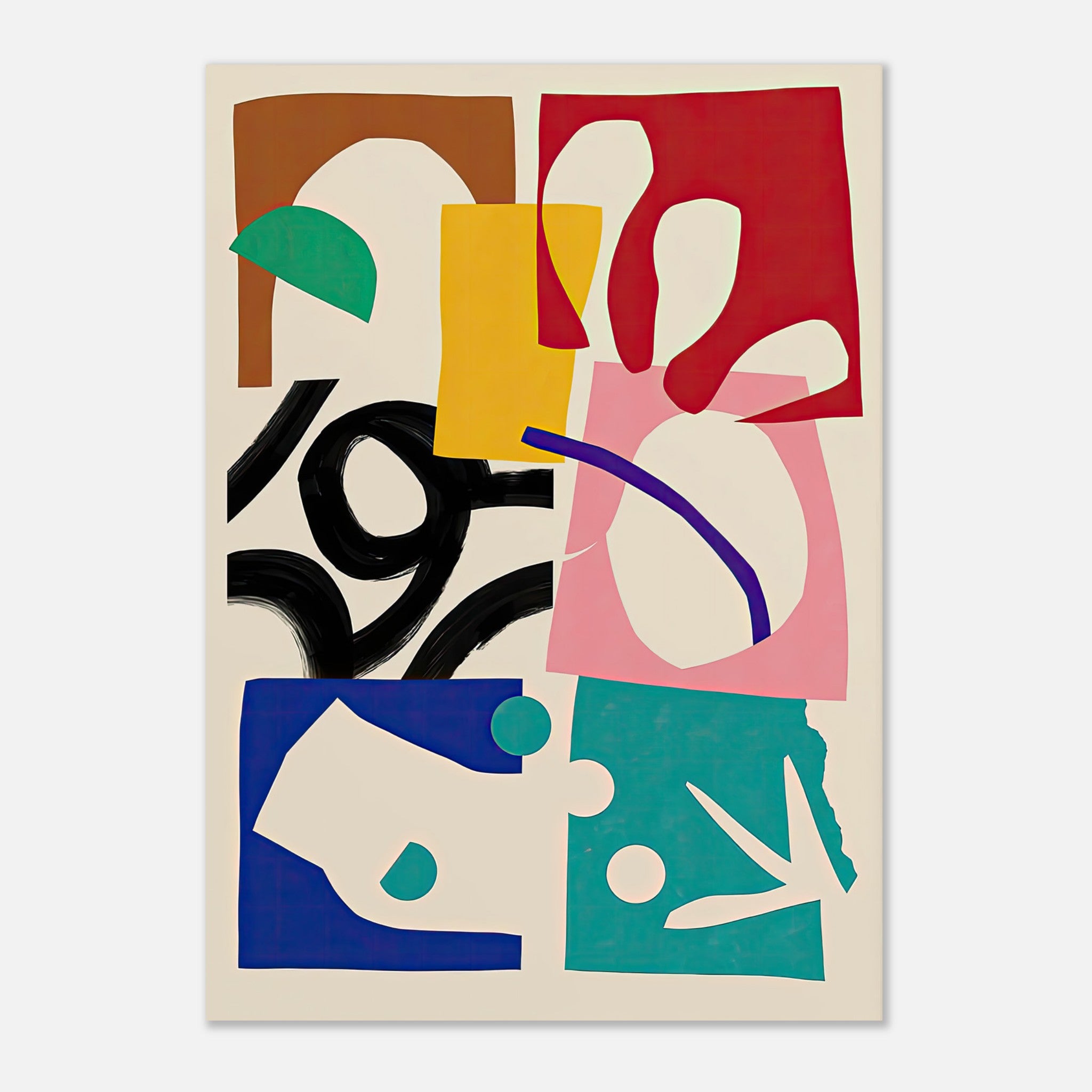 Abstract Harmony Poster featuring bold colors, dynamic shapes, and expressive forms for modern decor.