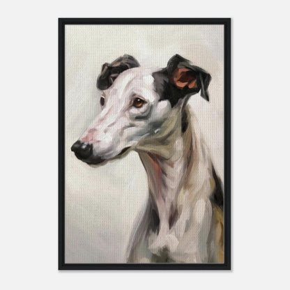 Greyhound dog painting framed canvas print showcasing elegant portraiture and artistic expression.