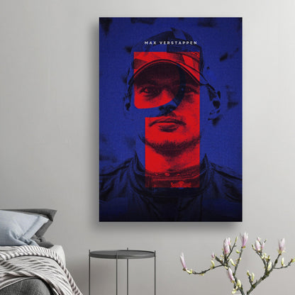 Max Verstappen F1 poster featuring vibrant colors and high-energy design, perfect for sports fans and room decor.