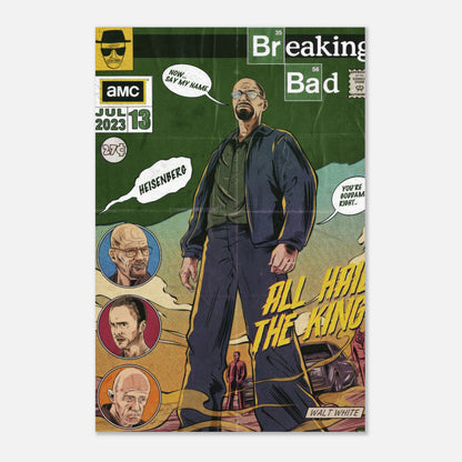 Heisenberg metal print featuring Walter White in a comic book style, inspired by Breaking Bad series artwork.