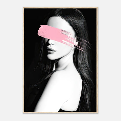 Pink Blindness Framed Print featuring a monochromatic portrait with a bold pink brushstroke accent.