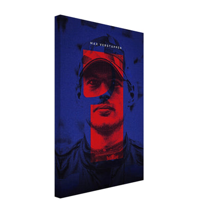 Max Verstappen canvas print featuring a bold F1-inspired design with vibrant colors and modern frameless edges.