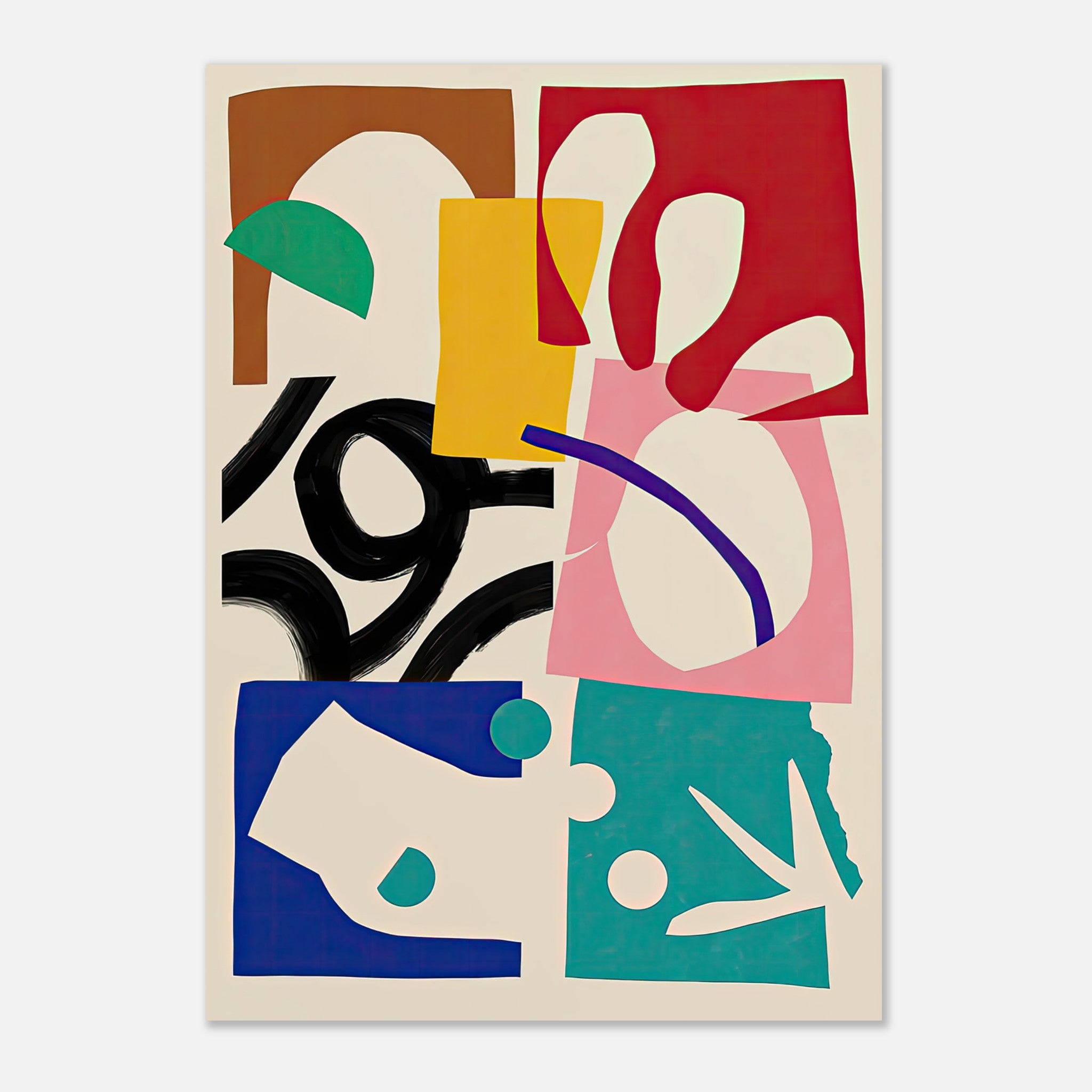 The Abstract Harmony poster featuring bold colors and dynamic shapes in a modern design.