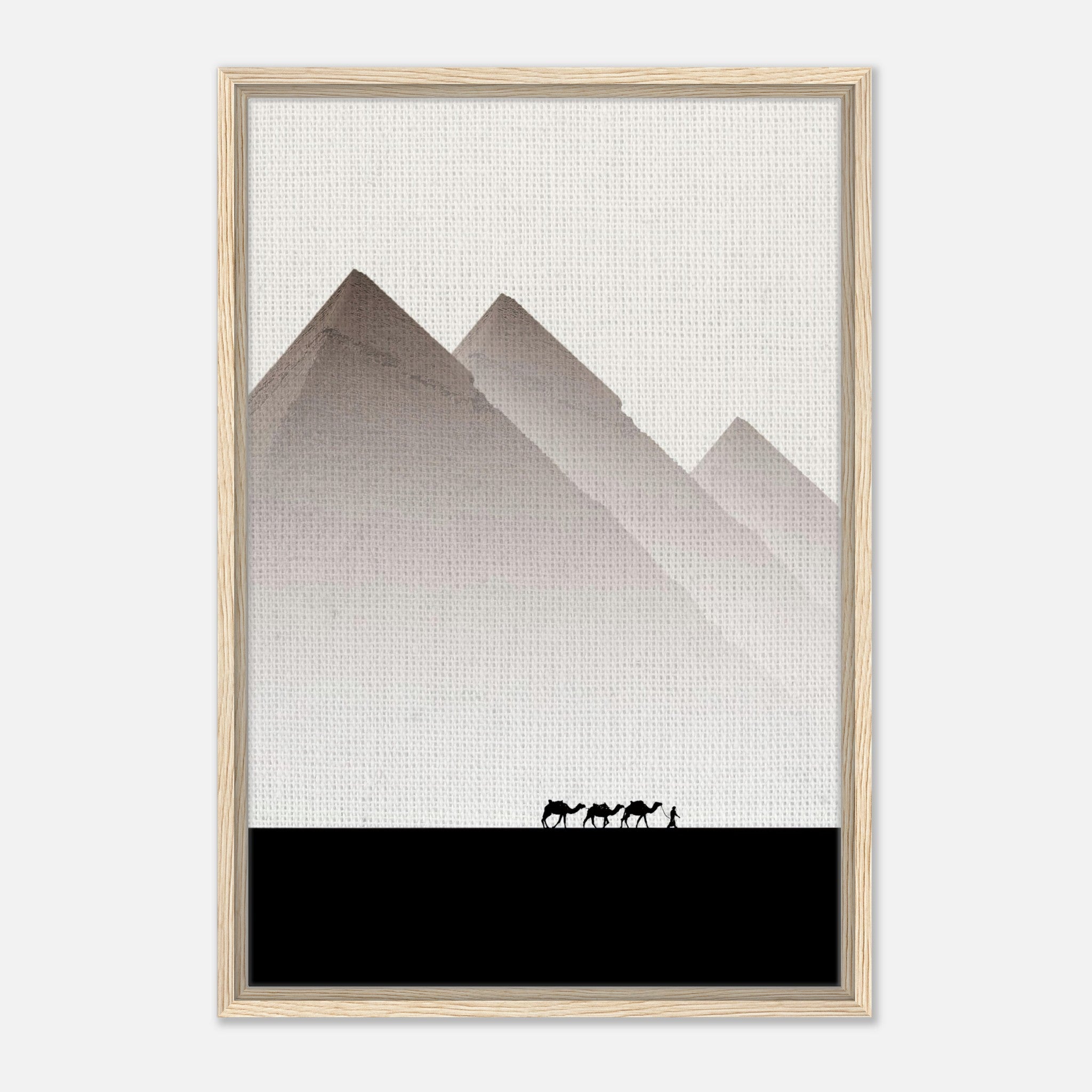 Pyramids of Giza framed canvas print featuring minimalist design and earthy tones, perfect for modern and traditional decor.