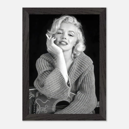 Vintage framed print of Marilyn Monroe smoking, showcasing her iconic glamour and charm in black-and-white.