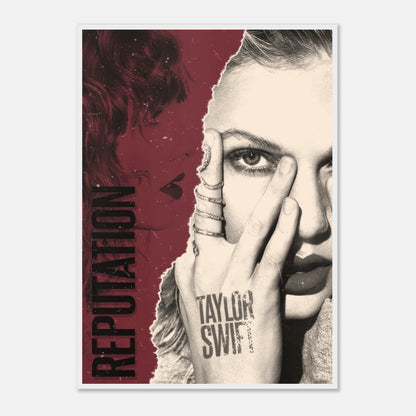 Taylor Swift Reputation framed print featuring bold design and artistic representation of her iconic persona.