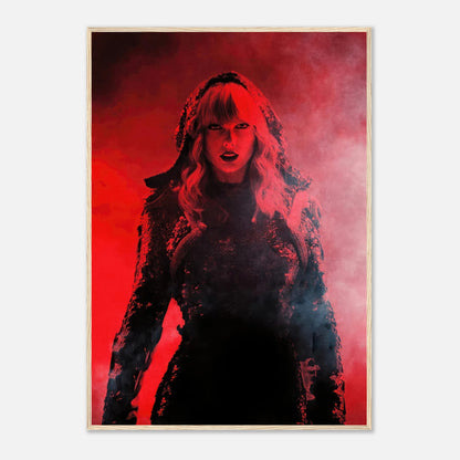 Taylor Swift Red Framed Print featuring a striking red design showcasing her commanding presence in vibrant colors.