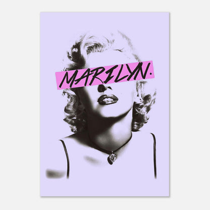 Marilyn Monroe poster with black-and-white portrait and vibrant pink overlay, adding modern flair to vintage glamour.