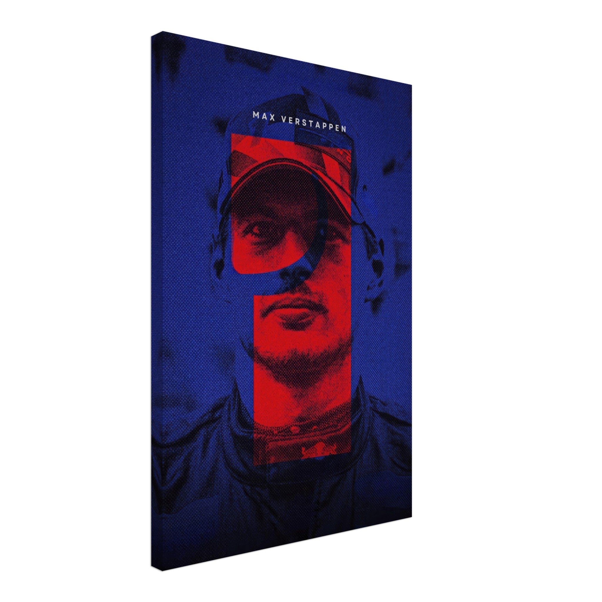 Max Verstappen canvas print with bold F1 design and vibrant colors for a modern wall art accent.