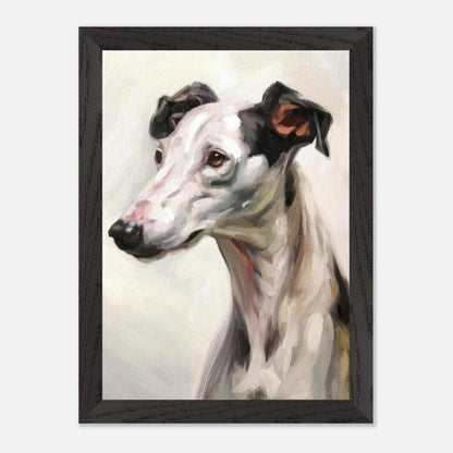 Greyhound dog painting vintage framed print showcasing elegant brushstrokes and soft colors, ideal for home decor.