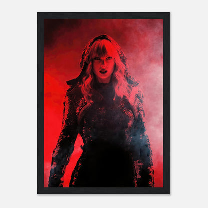 Taylor Swift Red Framed Print featuring a striking red design, capturing her powerful presence and artistic brilliance.