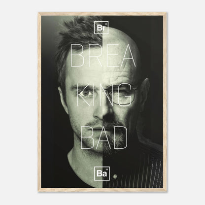 Jesse x Walter Breaking Bad framed print featuring split-face design, ideal for fans and collectors of the series.