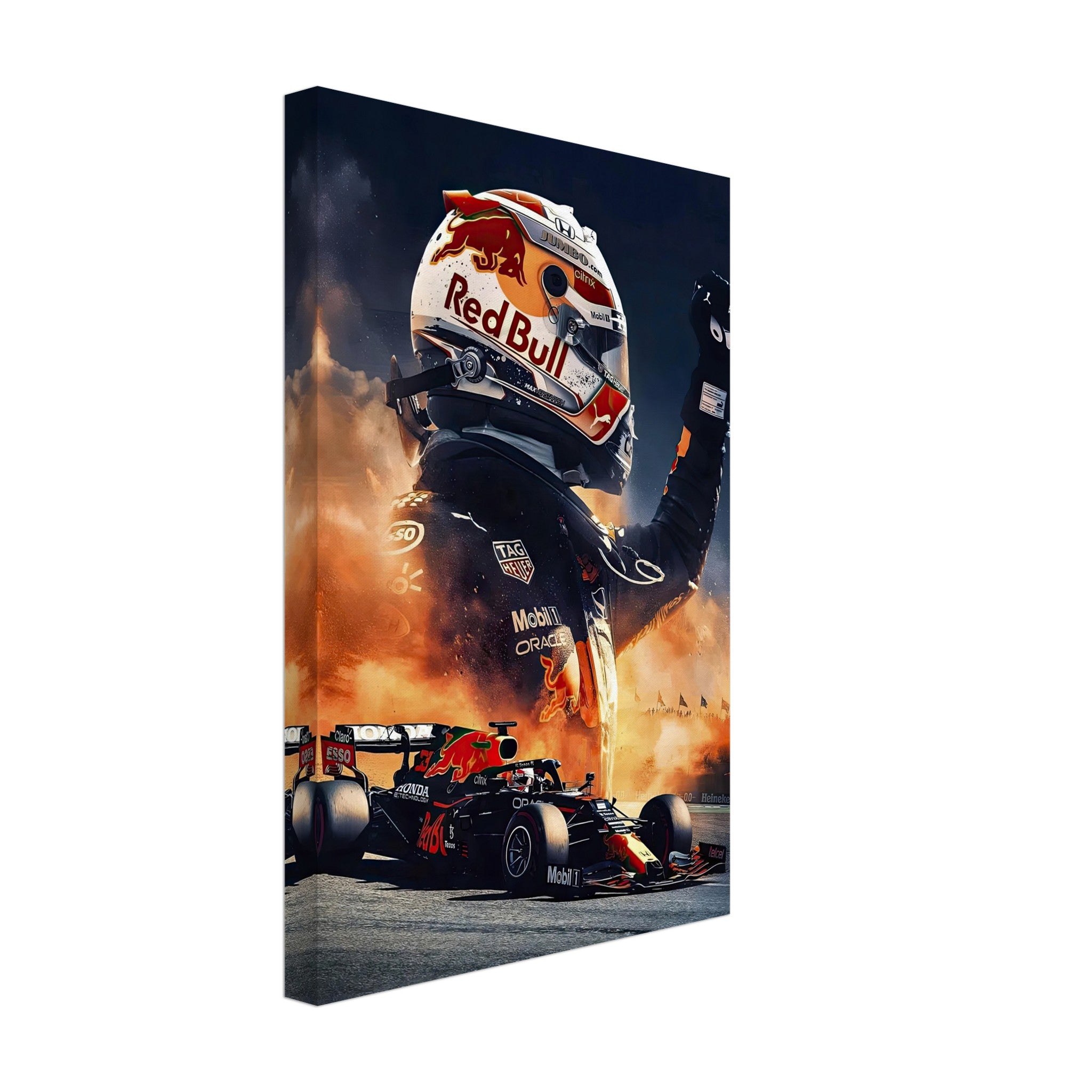 Max Verstappen Red Bull canvas artwork showcasing vibrant colors and dynamic Formula 1 energy. Perfect for modern decor.