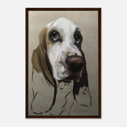 Basset Hound Dog Painting framed canvas print showcasing expressive portrait with soulful eyes.